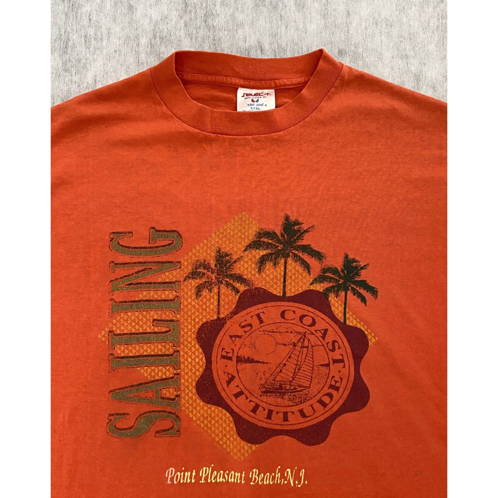 TEE JAYS VINTAGE New Jersey Shirt Adult 3XL Orange Point Pleasant Beach NJ Sailing Mens Tee Jays Short Sleeve Crew Neck Beach Theme 1990s Mens Size US XXL / EU 58 / 5 - 3 Thumbnail
