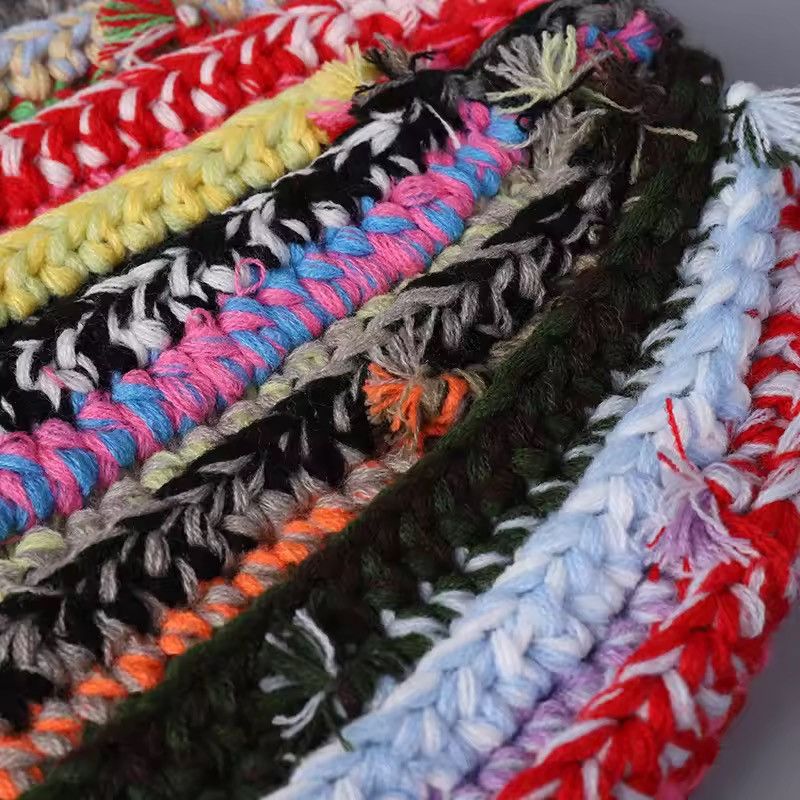 Handmade Multi-strand Twist Mixed Color Knitted Wool Beanie Hat Size ONE SIZE - 6 Thumbnail