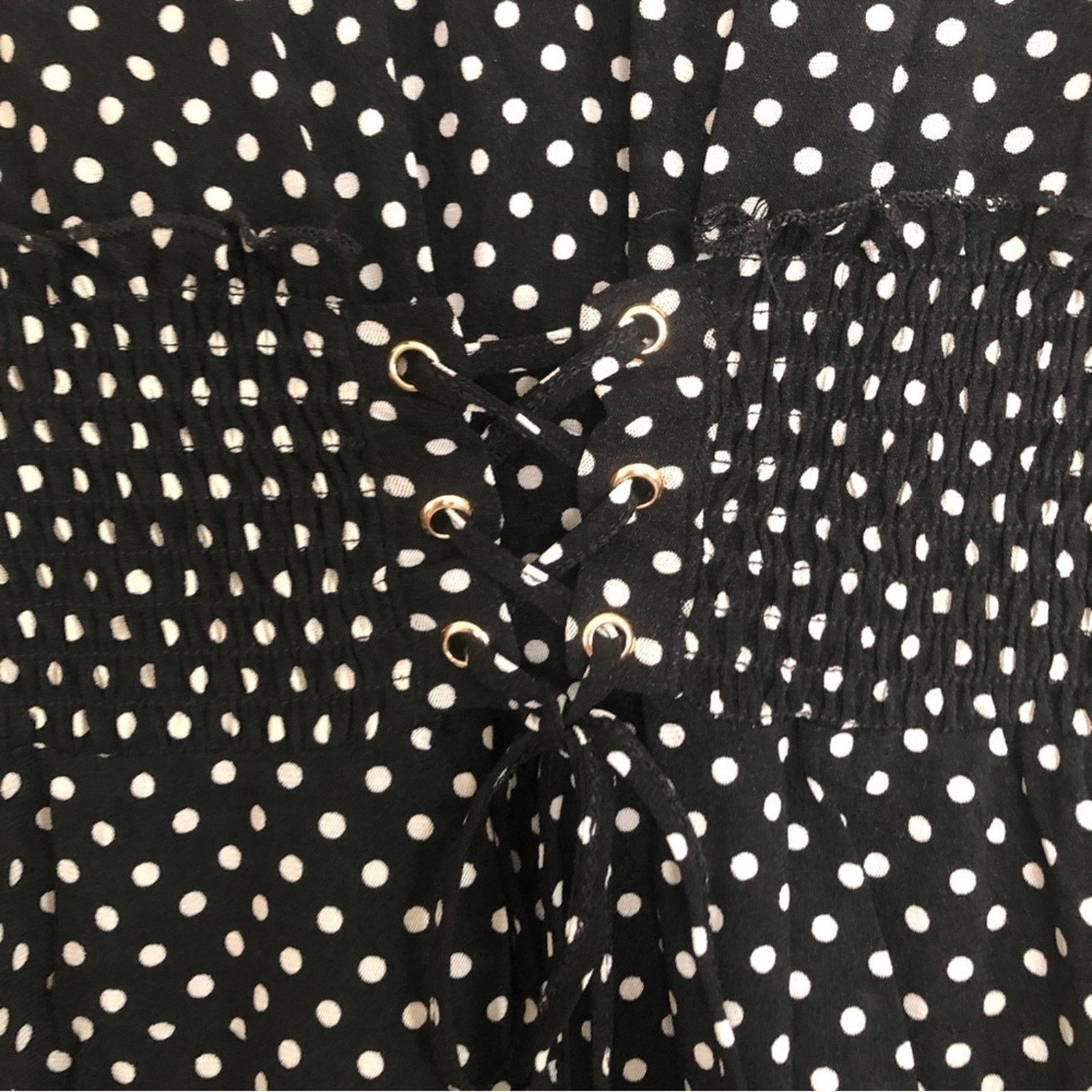 Other Ember Black White Polka Dot Bell Sleeve Peplum Blouse Top Size M / US 6-8 / IT 42-44 - 4 Thumbnail
