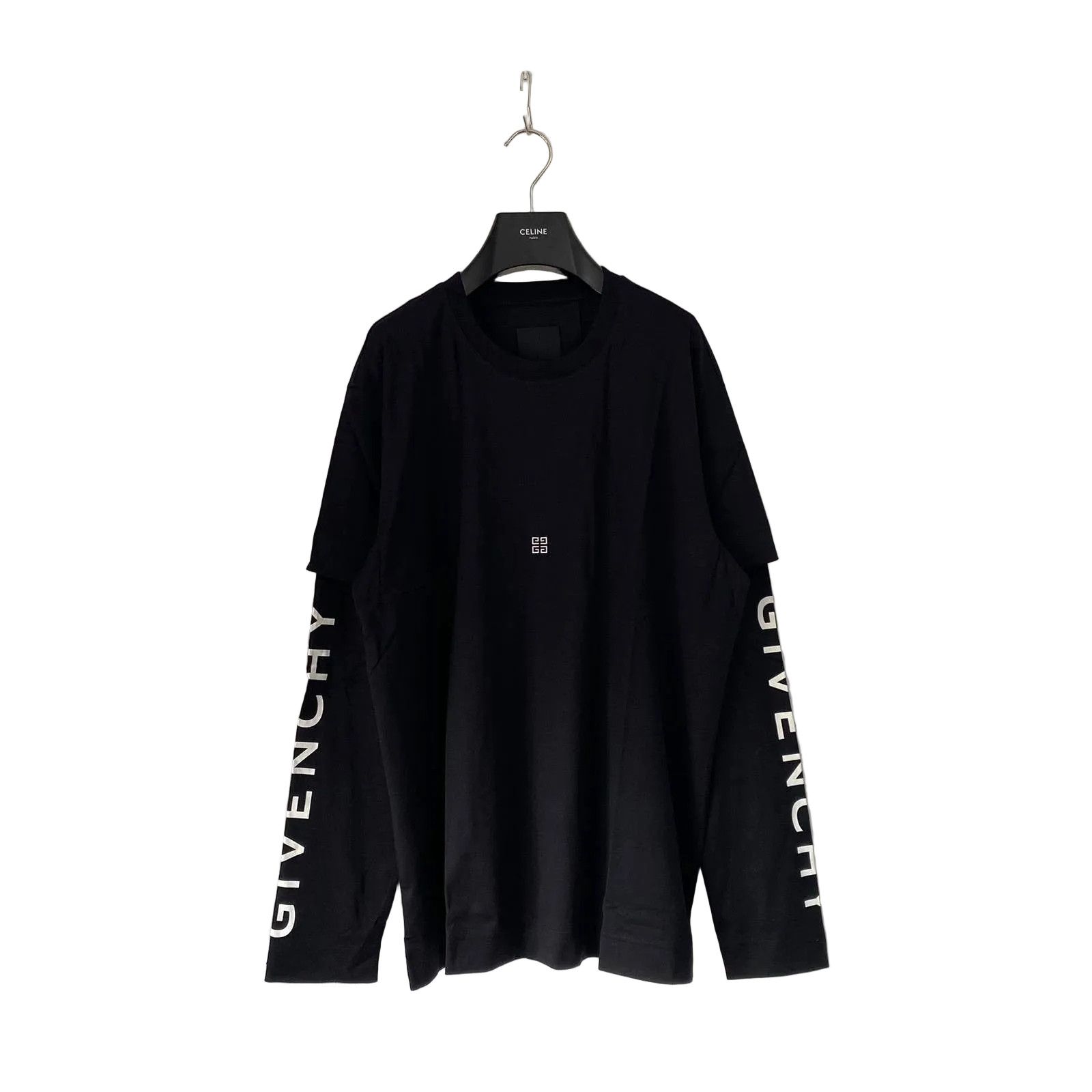 Givenchy Black Double Layered Sleeve Logo T-Shirt Size US L / EU 52-54 / 3 - 1 Thumbnail