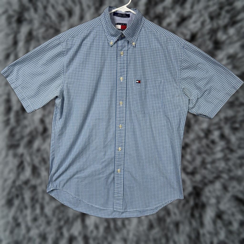 Tommy Hilfiger VINTAGE Tommy Hilfiger Shirt Mens L Blue Plaid Button-Down Short Sleeve Casual Business Preppy Size US L / EU 52-54 / 3 - 1 Thumbnail