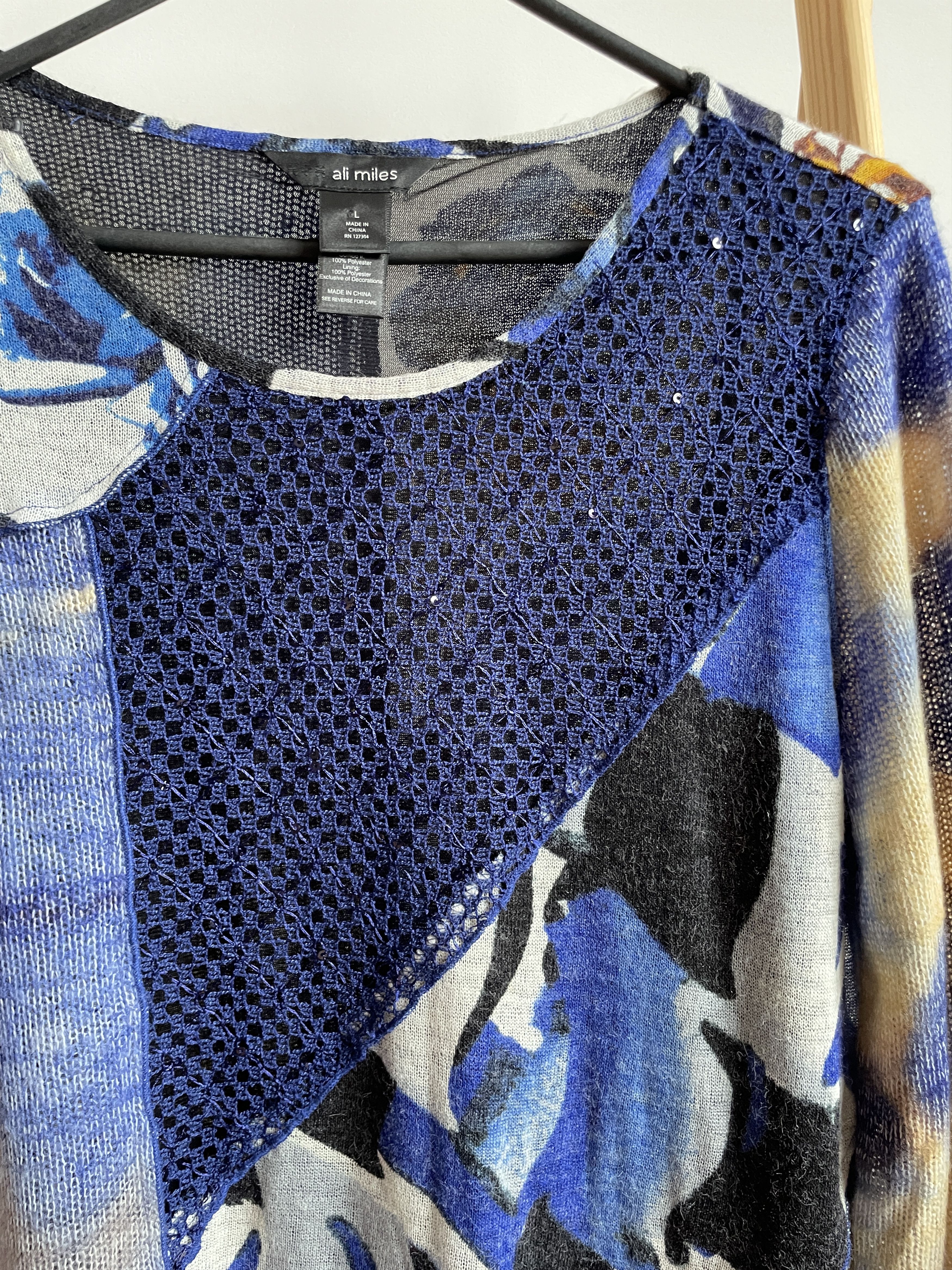 Other Ali Miles Womens Patchwork Mesh Knit Floral Sweater Size L / US 10 / IT 46 - 4 Thumbnail