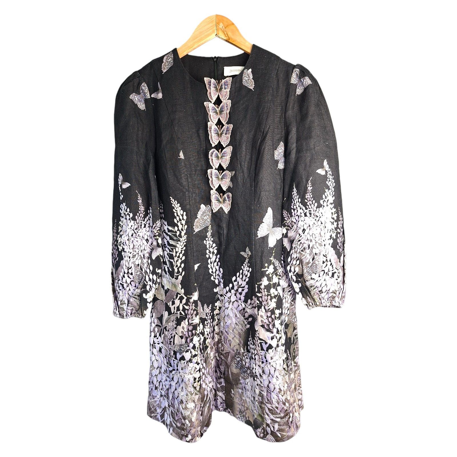 Zimmermann Zimmermann Botanica Butterfly Mini Dress Black Linen Size M / US 6-8 / IT 42-44 - 2 Thumbnail