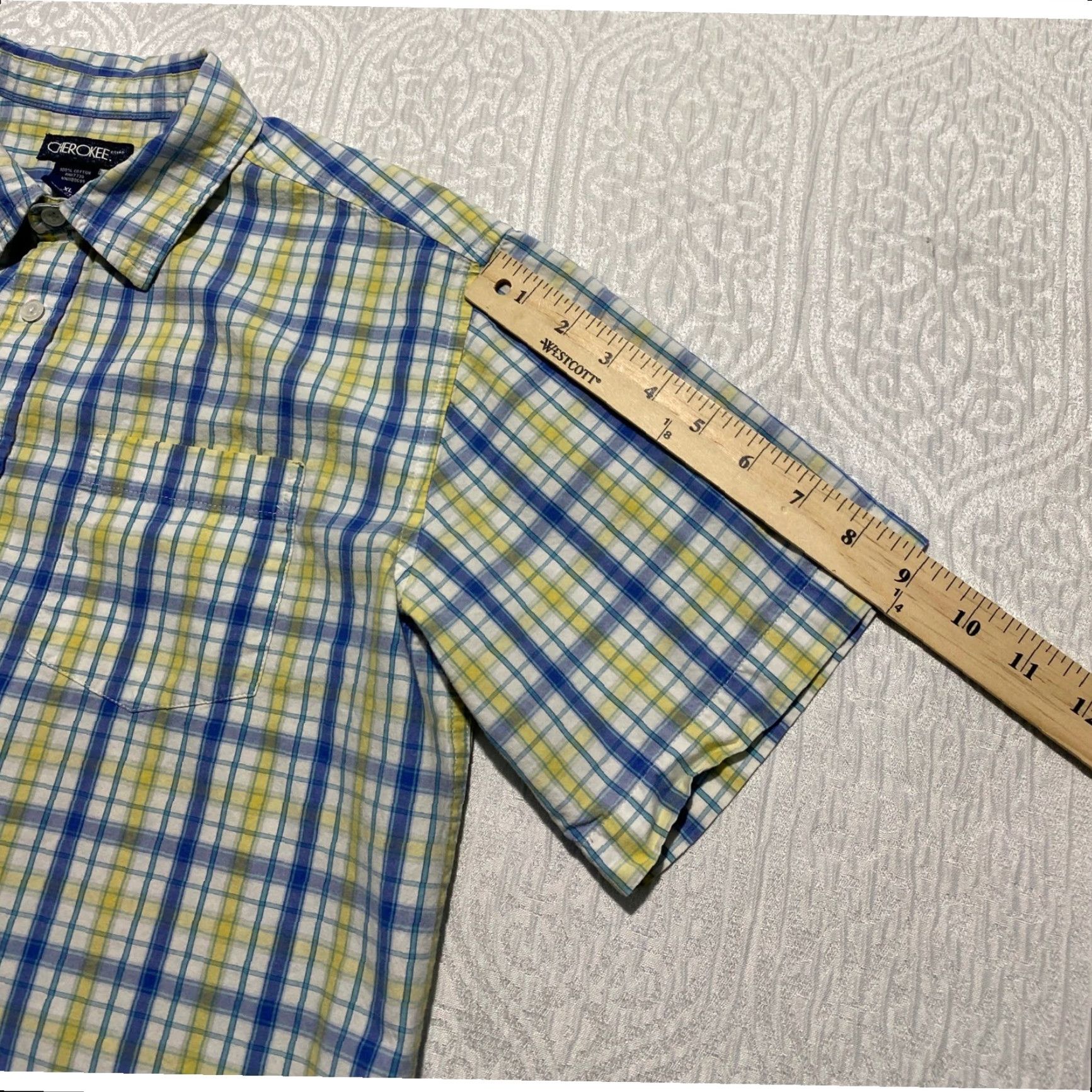Cherokee Cherokee Shirt Button-Up Plaid Short Sleeve Boys XL 16 Blue Yellow Cotton Regular Shirt Boys Mens? Size US XL / EU 56 / 4 - 6 Thumbnail