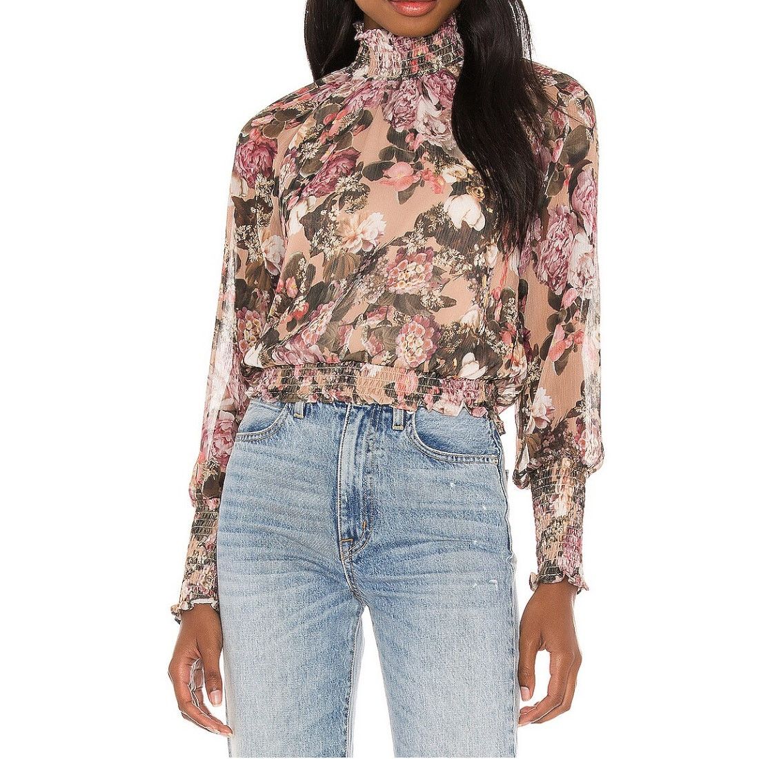 Amanda Uprichard Amanda Uprichard Bentley Pink Floral Sheer Mock Neck Top Size L / US 10 / IT 46 - 11 Thumbnail