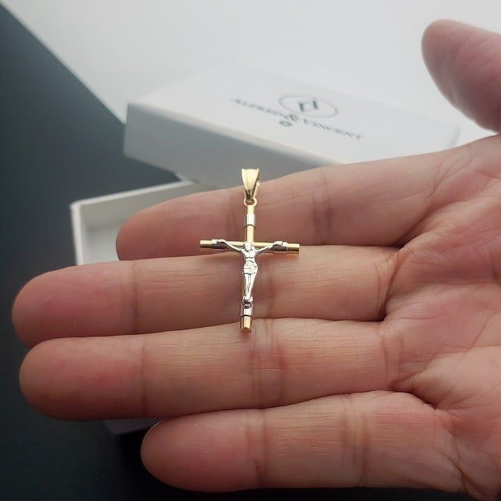 Other Jesus Latin Cross Pendant in Two-tone 14k Yellow &White Gold Size ONE SIZE - 3 Thumbnail