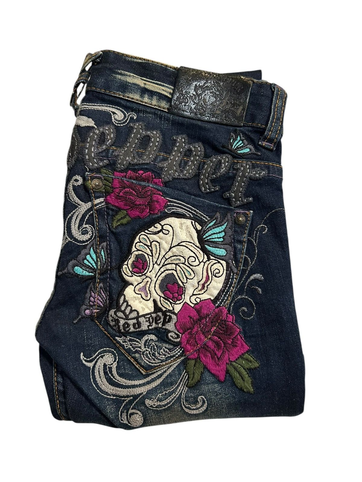 If Six Was Nine × KMRii × Le Grande Bleu (L.G.B.) Skull Red Pepper Japanese Punk Denim Jeans Size US 29 - 2 Thumbnail