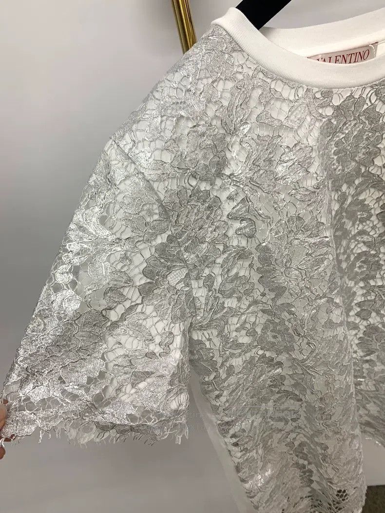 Valentino Valentino Silver lace short-sleeved T-shirt Size M / US 6-8 / IT 42-44 - 2 Thumbnail