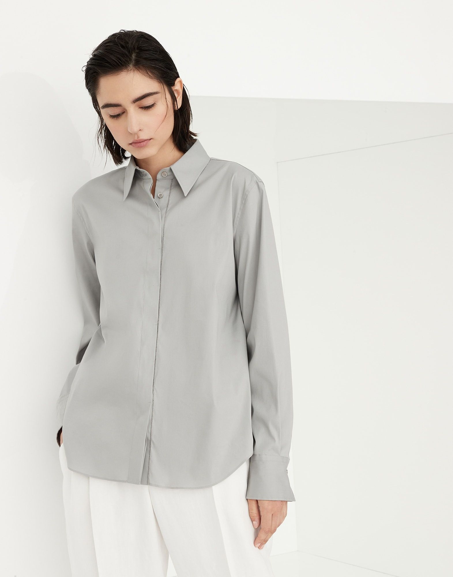 Brunello Cucinelli o1w1db10825 Blouse in Medium Grey Size S / US 4 / IT 40 - 1 Thumbnail