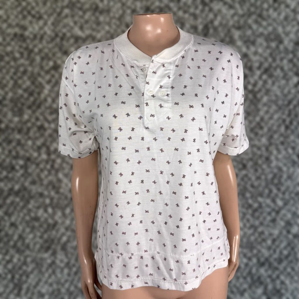Vintage VINTAGE Palm Springs Yacht Club Women's Top Shirt L Floral Knit Cotton Bow Print 3/4 Sleeve Yellow Crew Neck 39 Bust Classic Casual Medium Womens Size L / US 10 / IT 46 - 1 Thumbnail