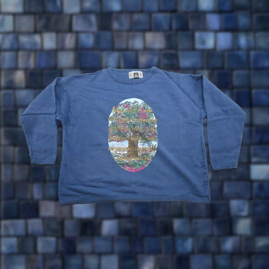 Vintage VINTAGE Bonjour Sweatshirt Top Women's One Size Blue 90s Pullover Casual Activewear Size ONE SIZE - 1 Thumbnail