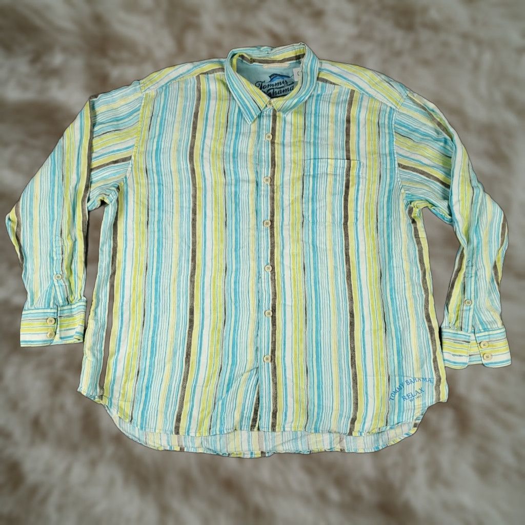 Tommy Bahama Tommy Bahama Shirt Mens 2XL Beige Striped Linen Button-Up Long Sleeve Size US XXL / EU 58 / 5 - 1 Thumbnail