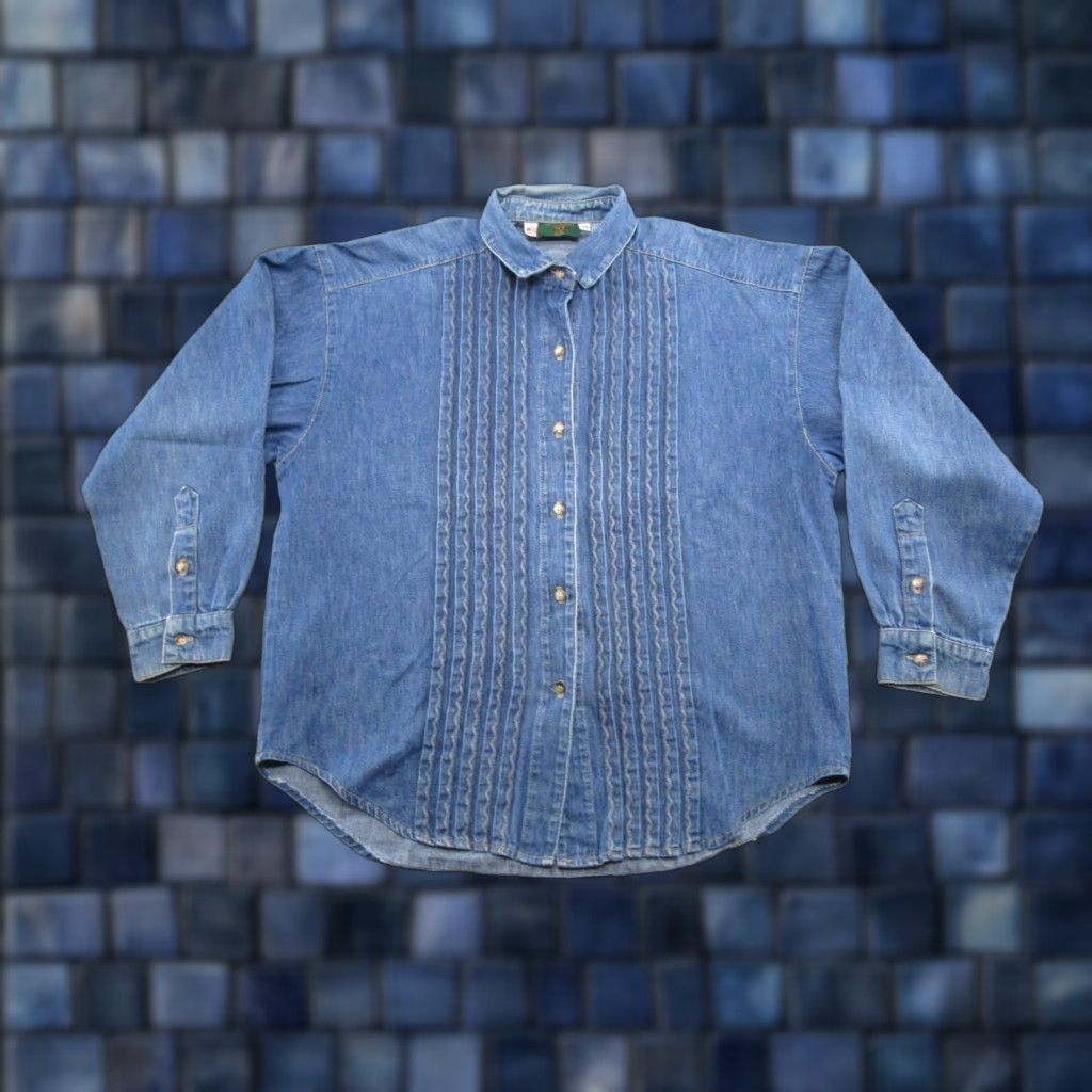 Denime VINTAGE Willowbend Denim Long Sleeve Shirt Women M USA Made Cotton 90s Embroidered Button-Up Casual Shirt Womens Size M / US 6-8 / IT 42-44 - 1 Thumbnail