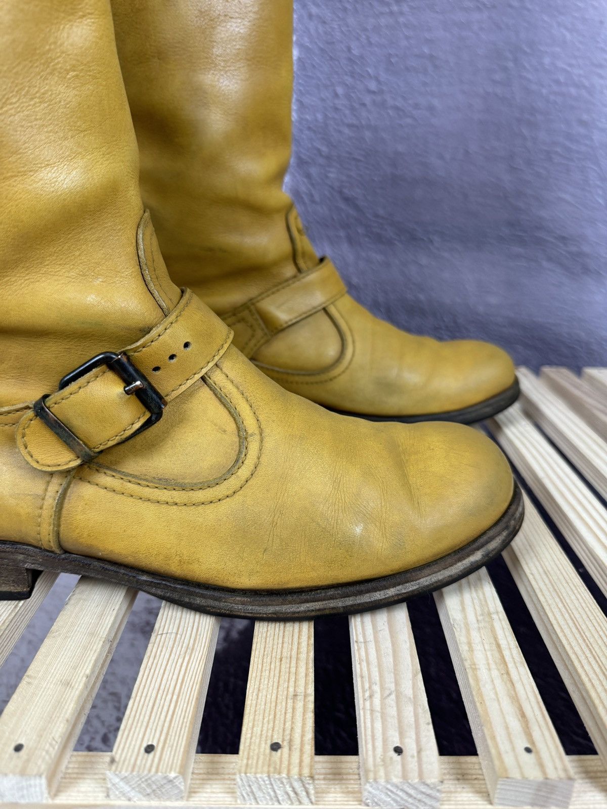 Cowboy Equipment MOMA vintage beige brown leather cowboy high shoes Size US 7.5 / EU 40-41 - 6 Thumbnail