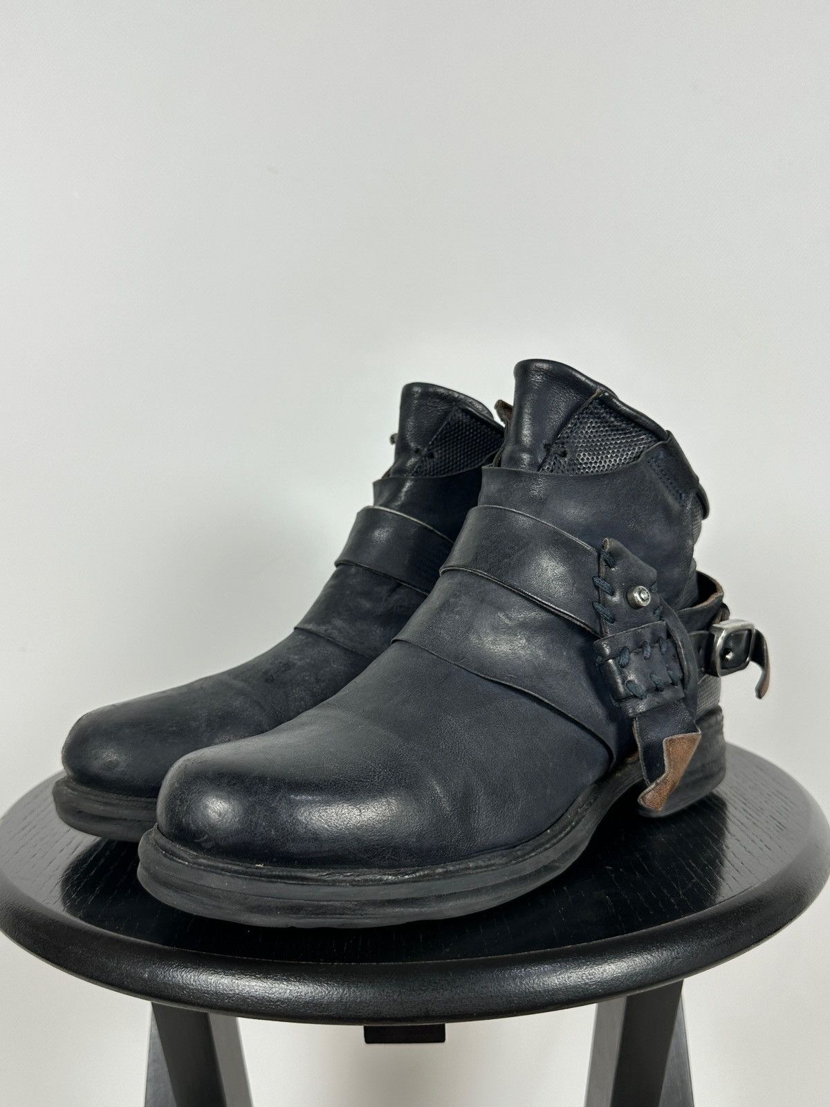 A.S.98 A.S.98. Airstep Navy Blue Leather Biker Ankle Boots Size US 8 / IT 38 - 11 Thumbnail