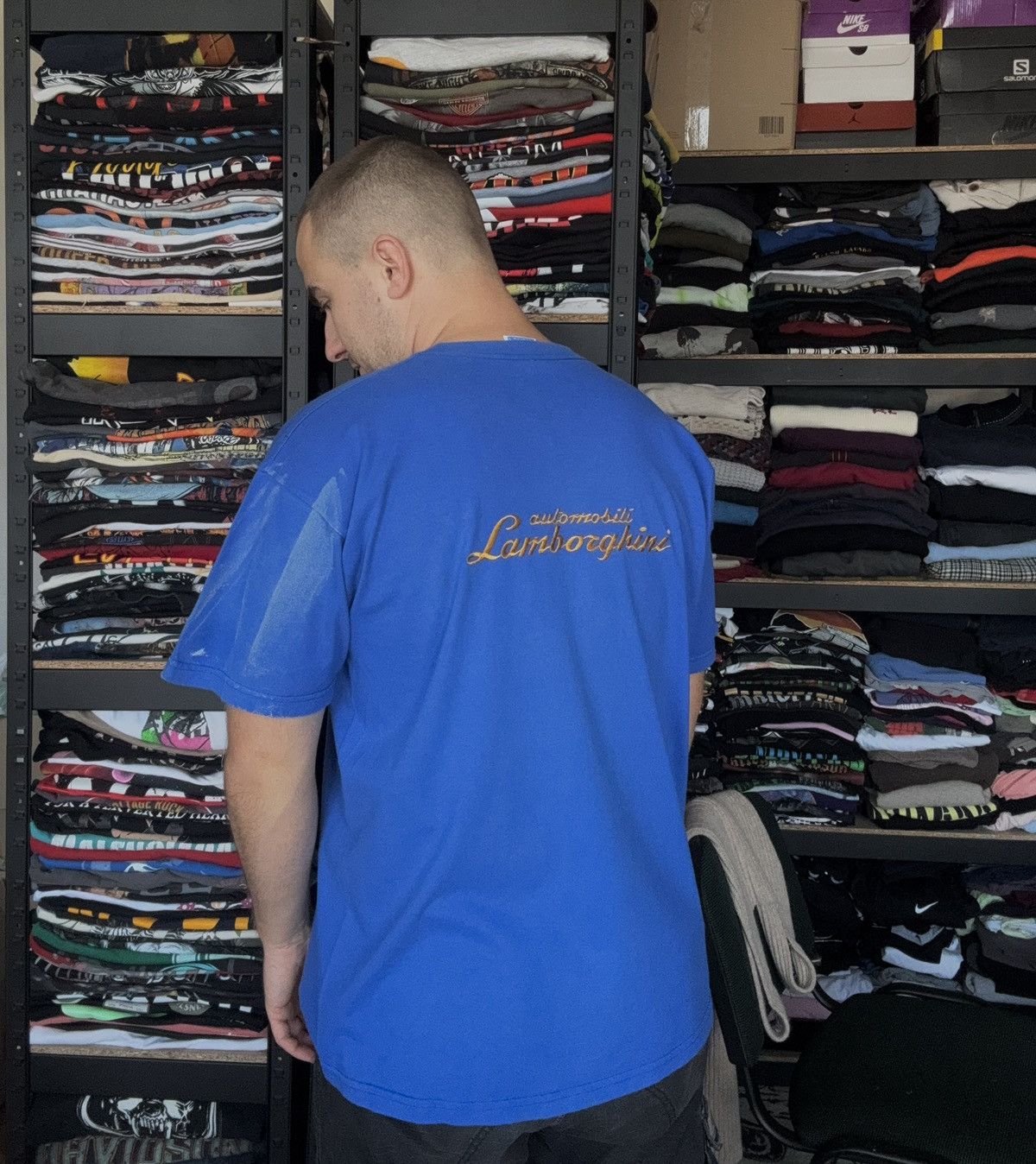 Lamborghini Lamborghini automobili vintage big logo blue tee Size US XL / EU 56 / 4 - 11 Thumbnail