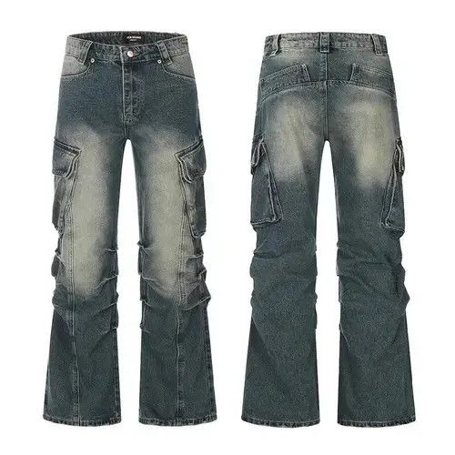 Japanese Brand Streetwear Side Pockets Washed Baggy Blue Jean Unisex Size US 28 / EU 44 - 4 Thumbnail