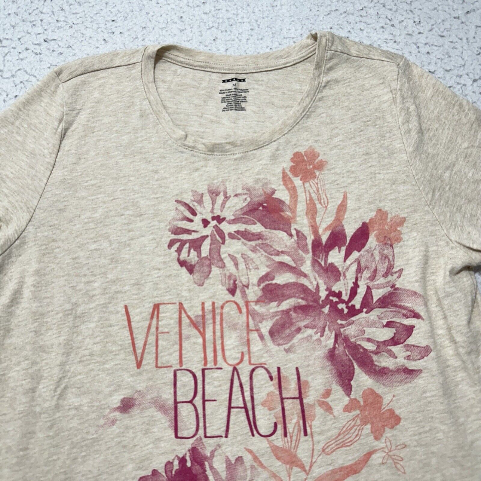 Other Venice Beach Medium Beige Short Sleeve T Shirt Floral Tee Size M / US 6-8 / IT 42-44 - 2 Thumbnail