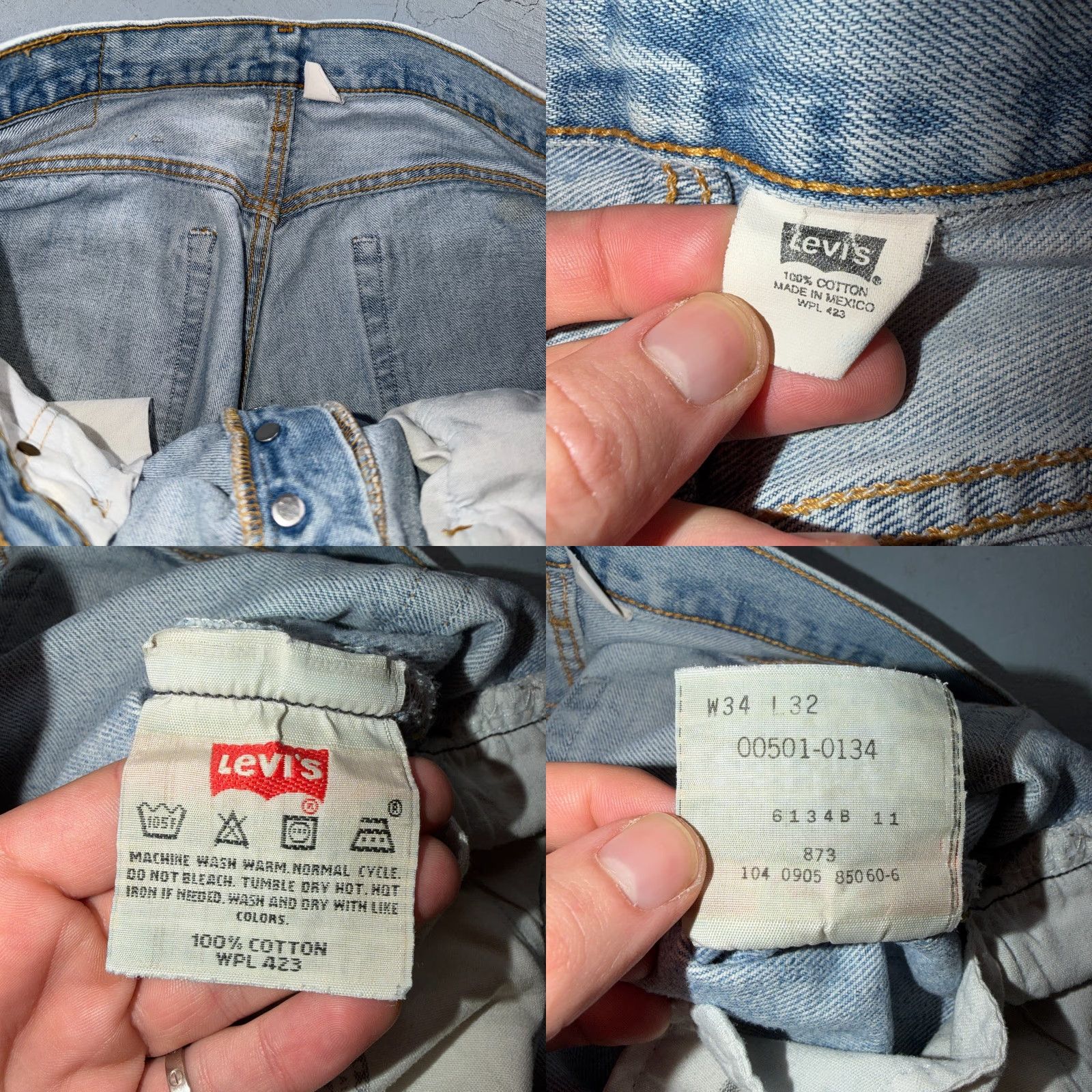 Levi's Levis 501 Vintage 90s Jeans Blue Light Wash 34x32 Regular Men Straight Denim Size US 34 / EU 50 - 9 Thumbnail