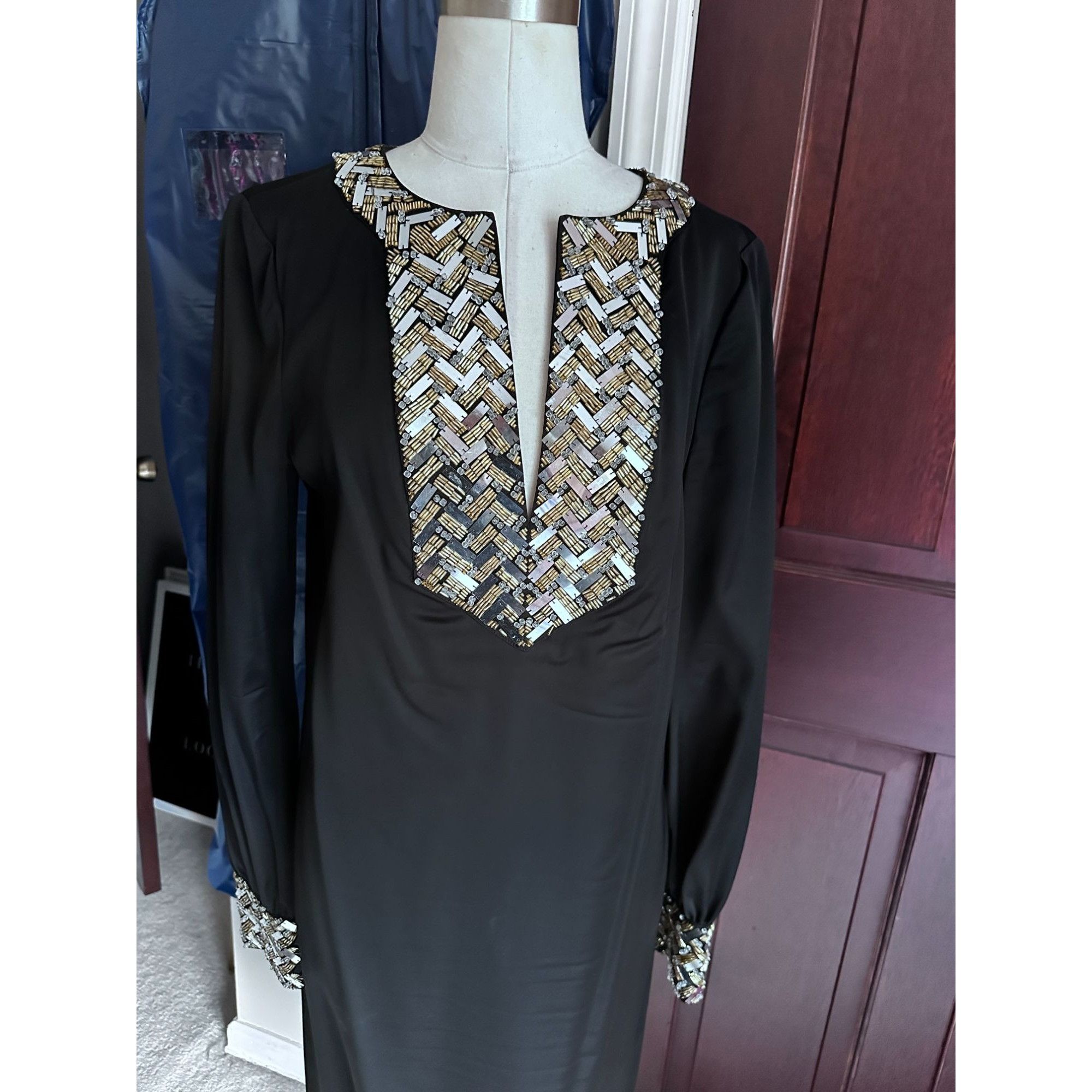 Tory Burch $650 TORY BURCH Barbara Black Beaded Satin Dress ELEGANT Co Size M / US 6-8 / IT 42-44 - 5 Thumbnail