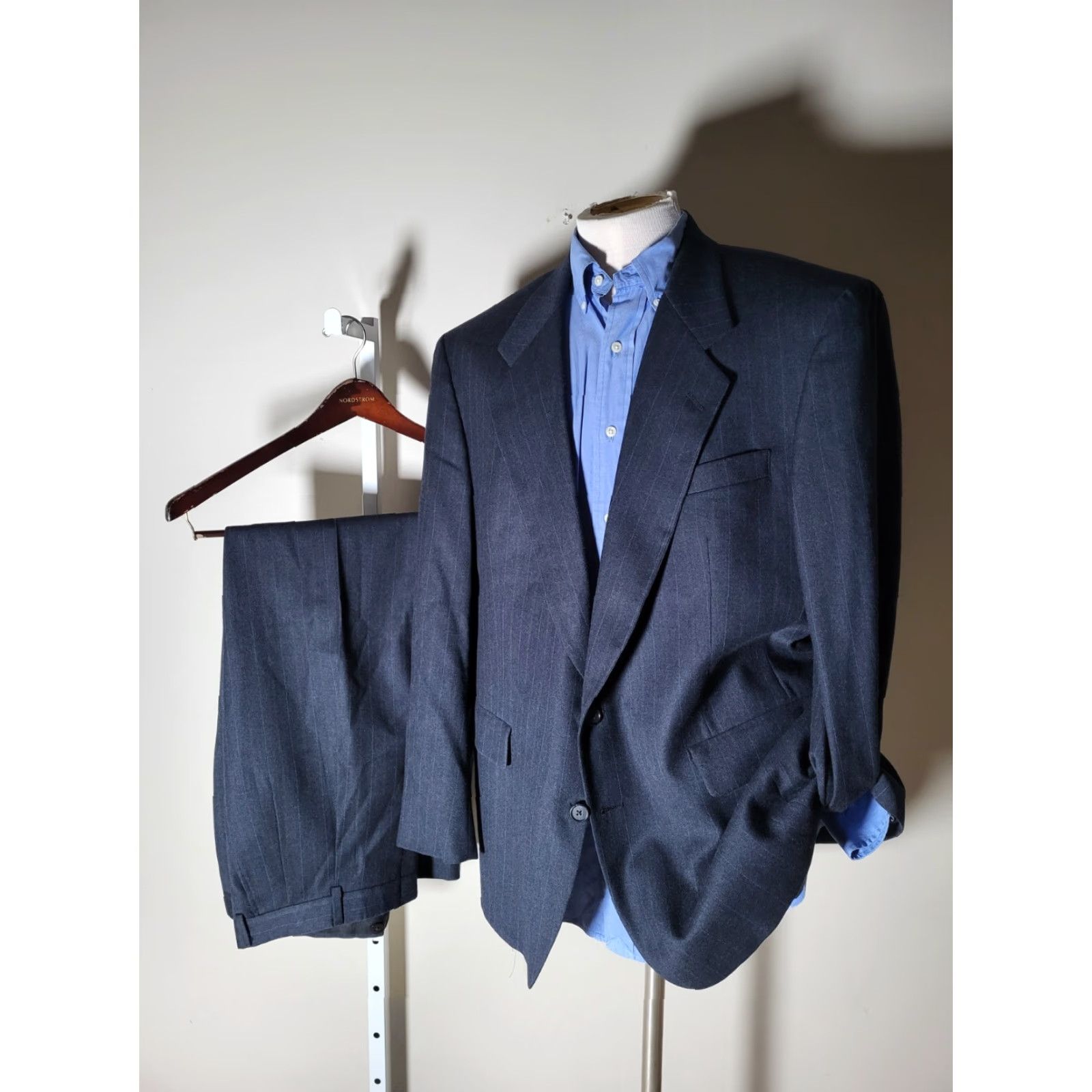 Hart Schaffner Marx Hart Schaffner Marx Suit Flannel Wool Charcoal Striped 2 Piece 44R Jacket Pants 38 Mens Vintage Size 44R - 2 Thumbnail
