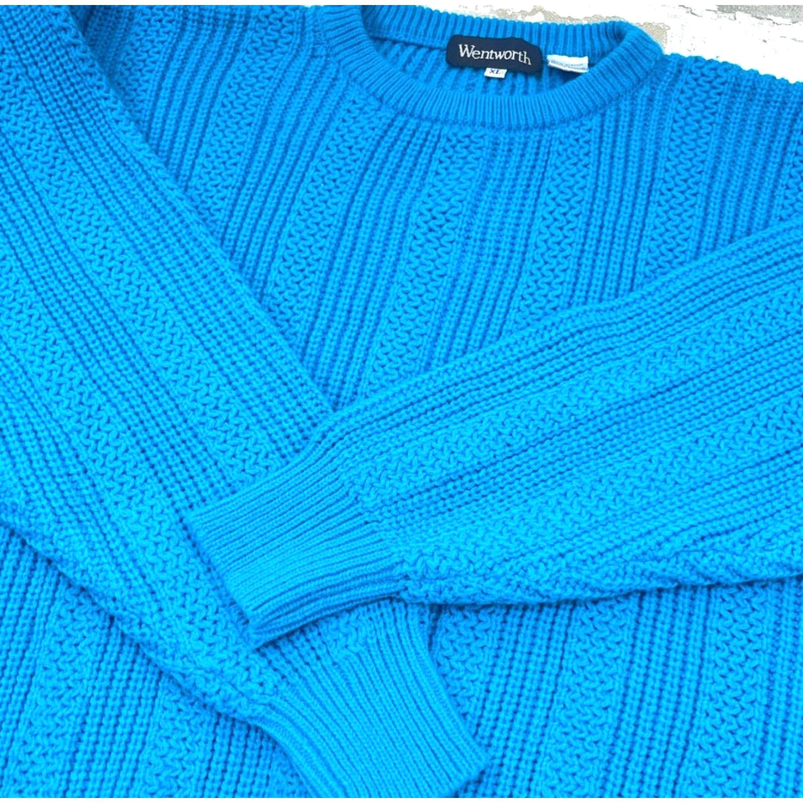 Vintage VINTAGE Wentworth Sweater Men XL Blue Acrylic Chunky-Knit Crew Neck Pullover Logo Embroidered Zipper Pattern Solid Wool? Size US XL / EU 56 / 4 - 3 Thumbnail