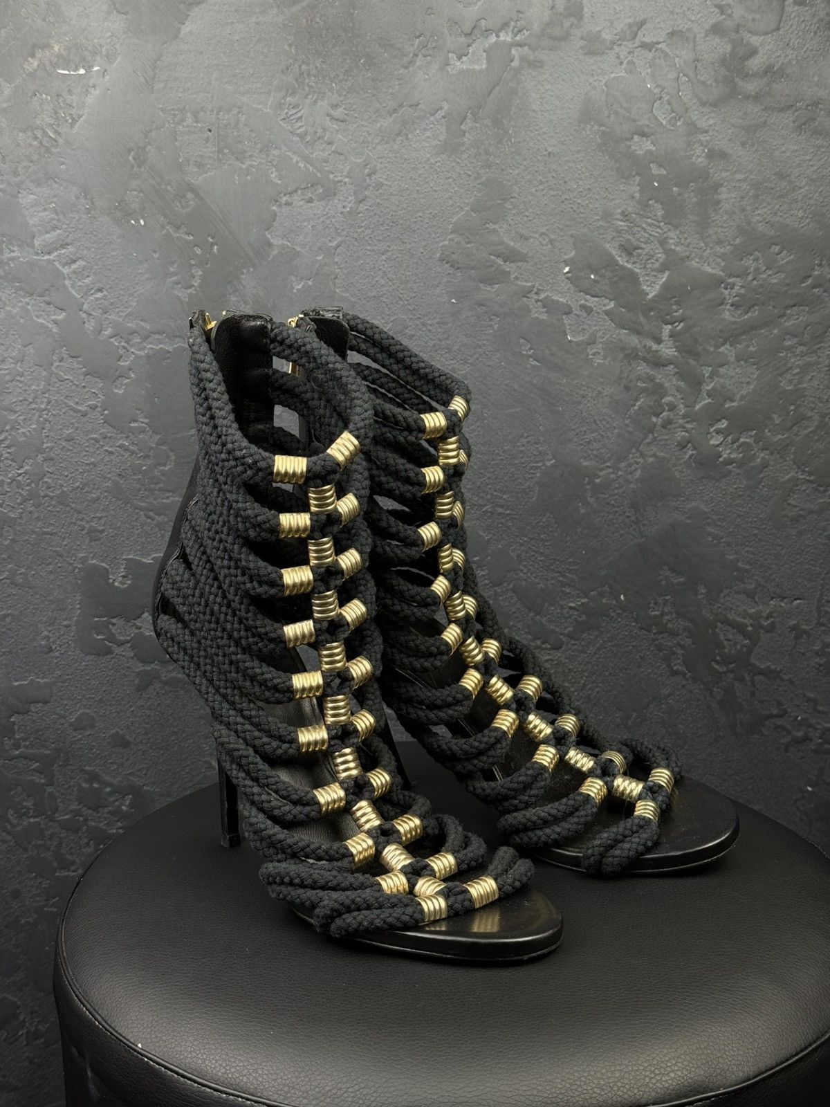 Balmain Balmain H&M Black Gladiator Rope High Heel Women Shoes Size US 9 / IT 39 - 4 Thumbnail