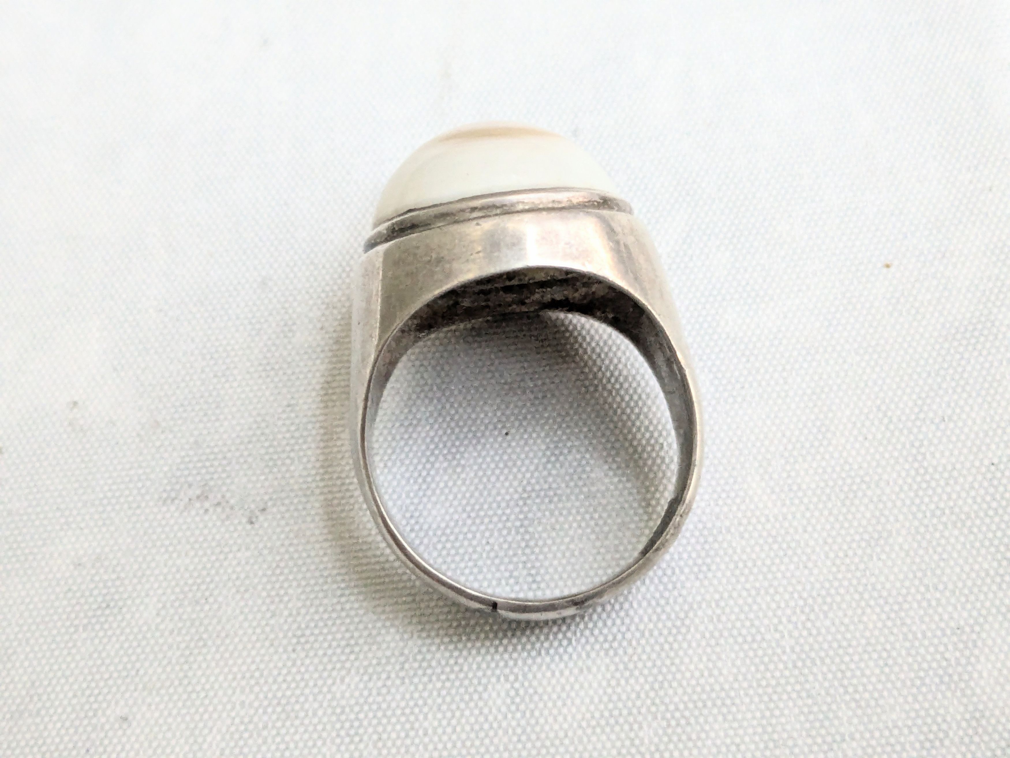 Jewelry Vintage .900 Silver Ring White Agate Round Cabochon 15.5 Size ONE SIZE - 9 Thumbnail