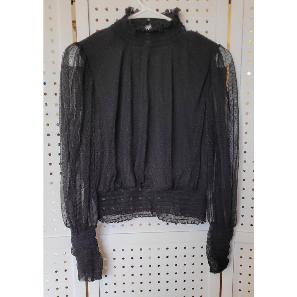 Other Shinestar Womens Crop Top Small Black Mesh Sheer Puff Sleeve Size S / US 4 / IT 40 - 8 Thumbnail