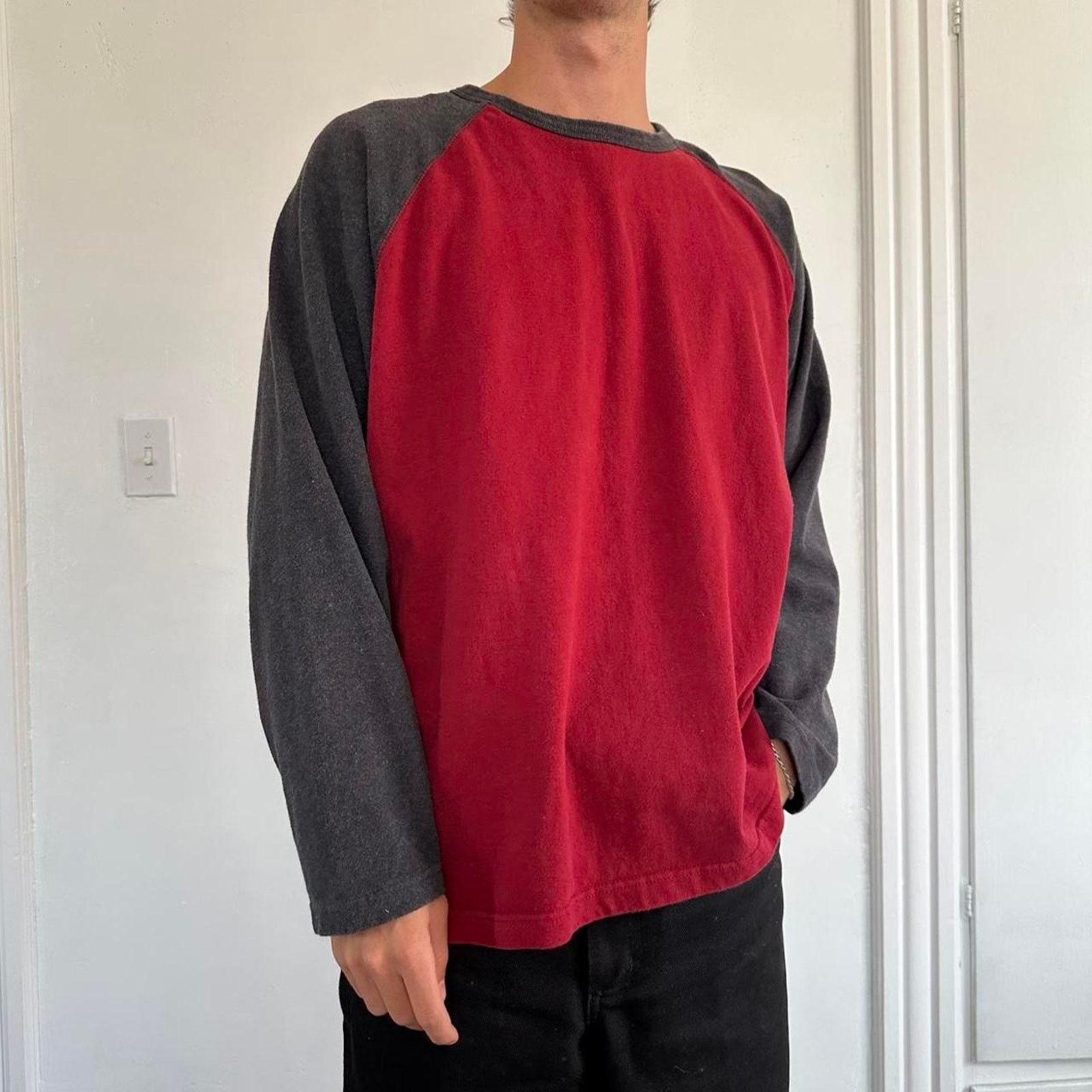Old Navy × Vintage Vintage Y2K Old Navy Blank Basic Red Skater Longsleeve Shirt Size US XXL / EU 58 / 5 - 1 Thumbnail