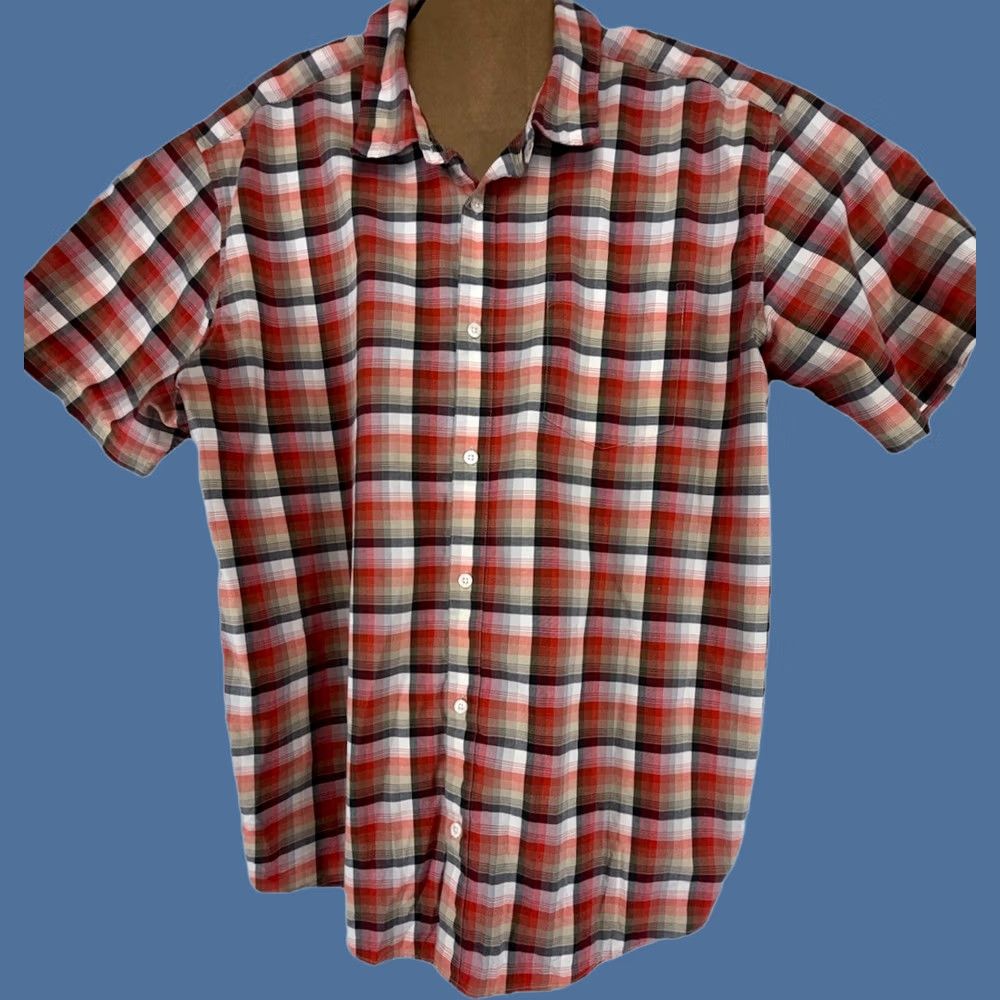 Patagonia Shirt Mens 1XL Red Black White Plaid Organic Cotton Ss Common Threads Colorful, Men's