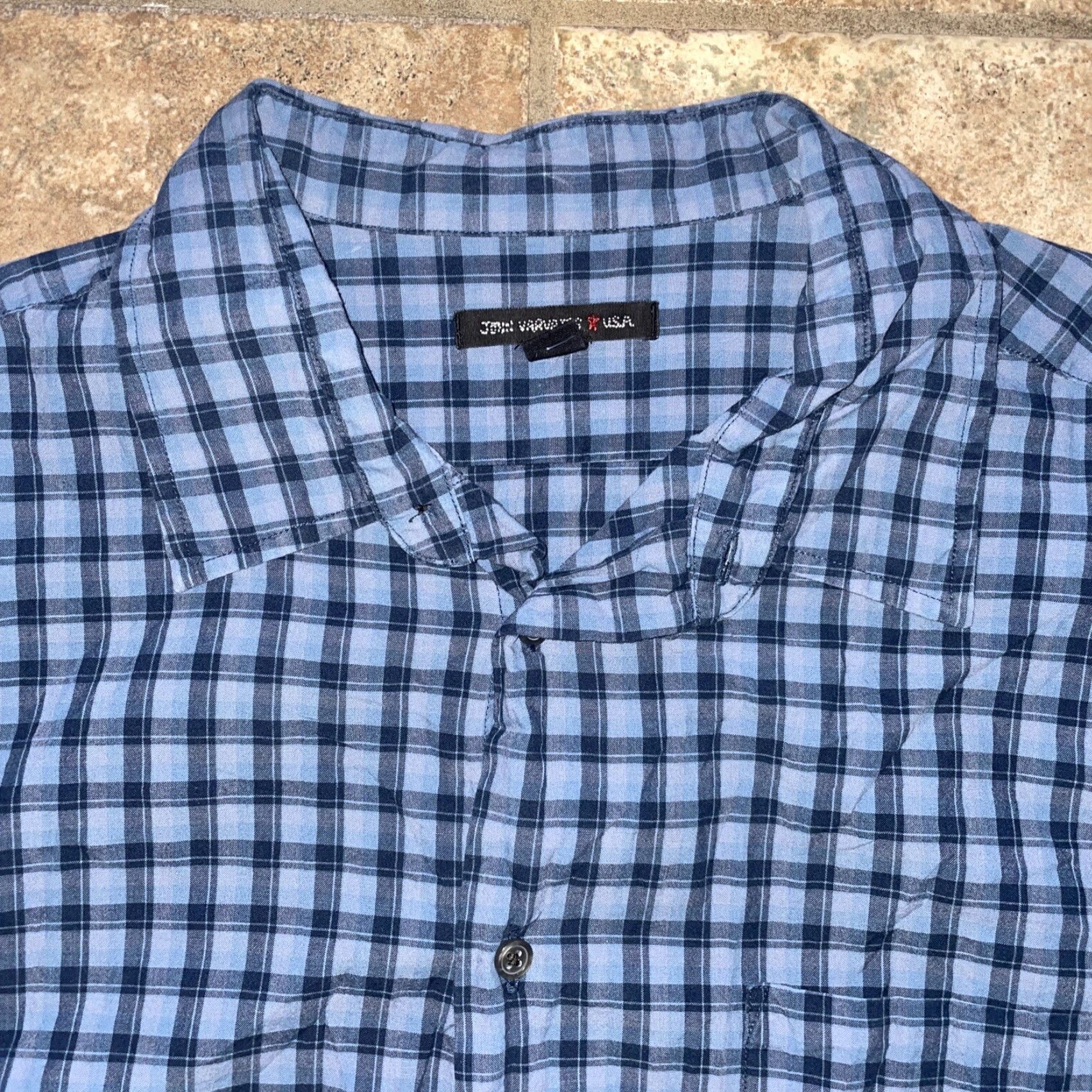John Varvatos John Varvatos USA Blue Plaid Button Shirt Mens XL Size US XL / EU 56 / 4 - 2 Thumbnail