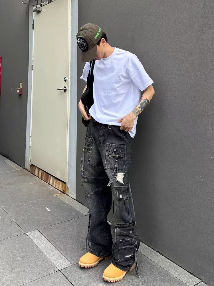 Designer × Jean × Vintage Heavy duty multi pocket washed street baggy jeans Size US 34 / EU 50 - 4 Thumbnail