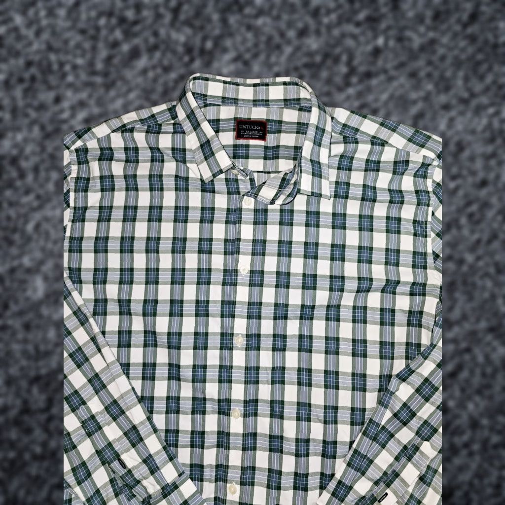 UNTUCKit UNTUCKit Signature Check Long Sleeve Stretch Button-Up Dress Shirt Mens 2XL Green/White Size 48R - 1 Thumbnail