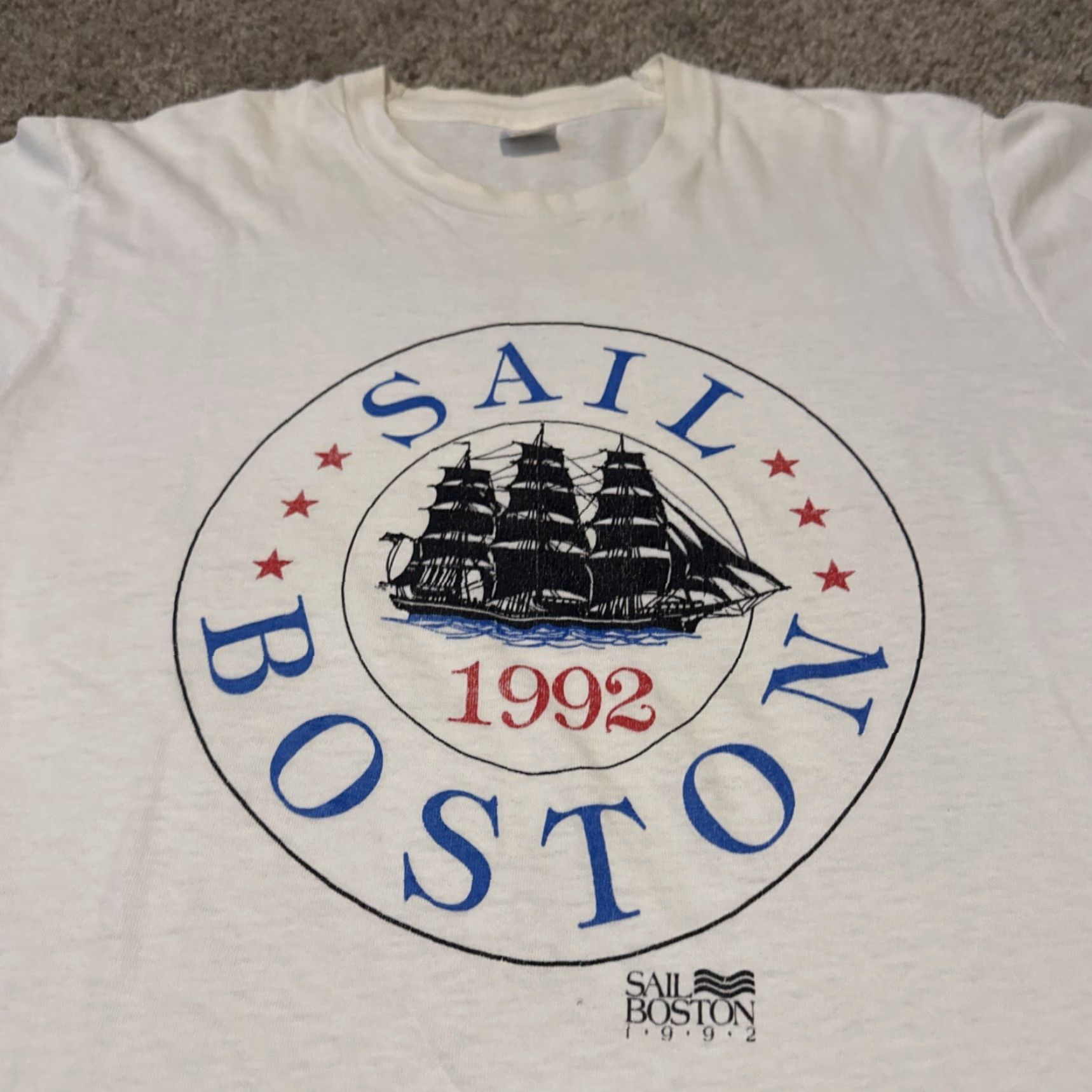 Vintage VINTAGE Boston Massachusetts Sail Boat Art White T-Shirt Large Mens Regular L White 1992 Shirt Size US L / EU 52-54 / 3 - 3 Thumbnail