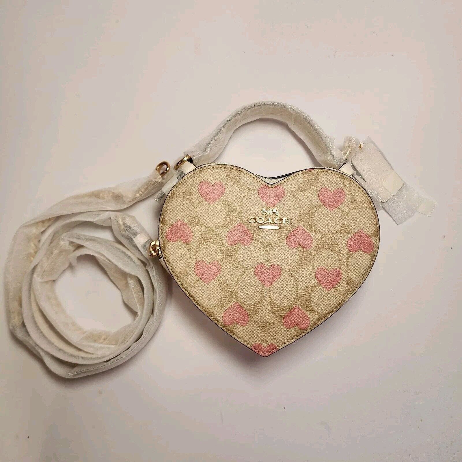 image of NWT Coach Cp021 Heart Crossbody Signature Canvas Heart Print in Pink, Women's