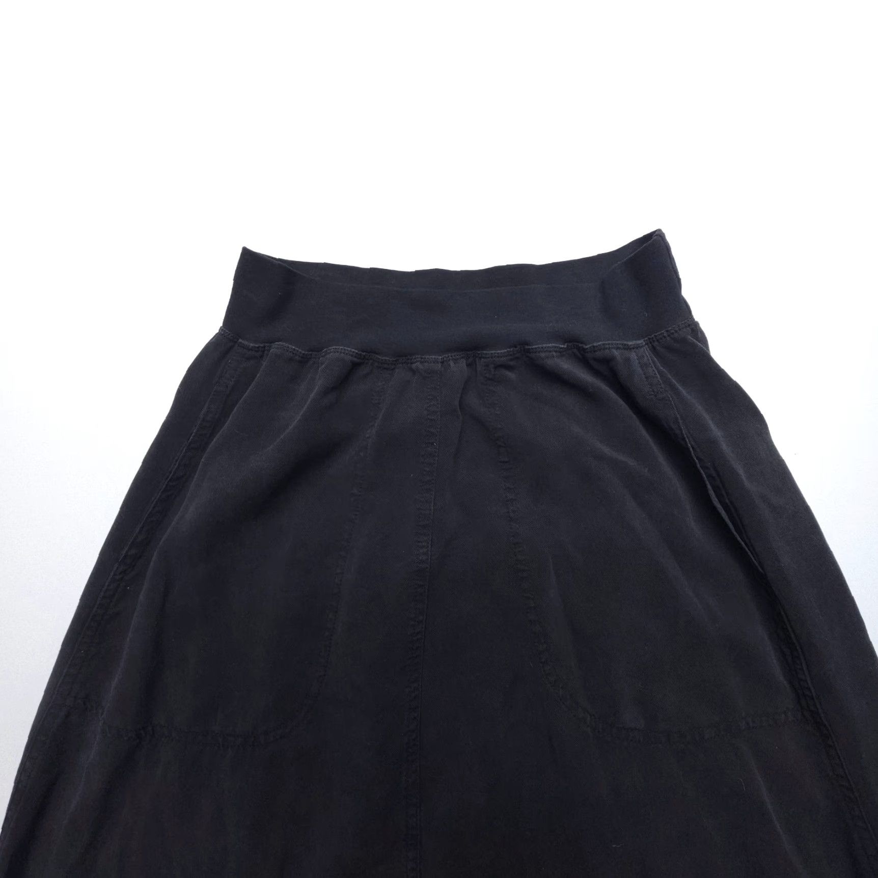 Vintage Cut Loose Skirt Womens Small Black Midi A-Line Pull On Cotton Blend Knit USA Made Lagenlook Casual Travel 90s Theme Womens Size 28" / US 6 / IT 42 - 3 Thumbnail