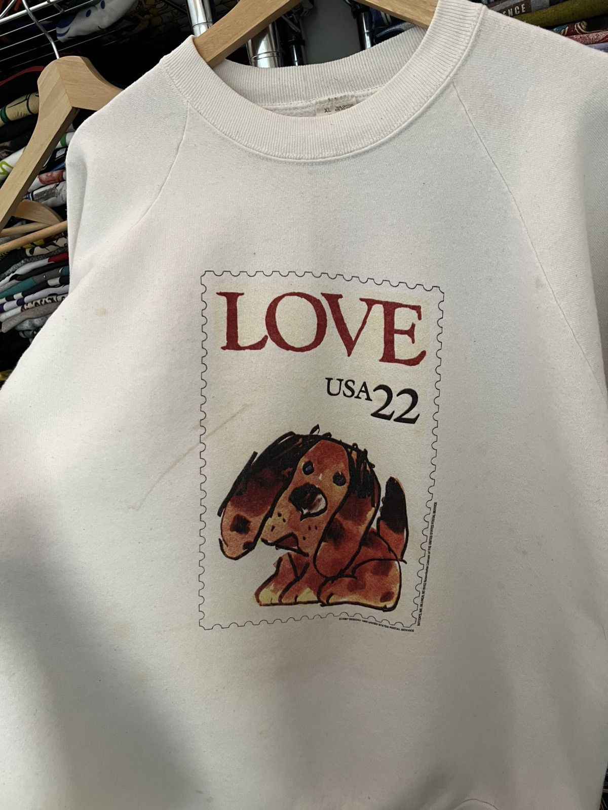 Fruit Of The Loom 80s USPS Dog Stamp Love USA Postal Crewneck Size US XL / EU 56 / 4 - 3 Thumbnail