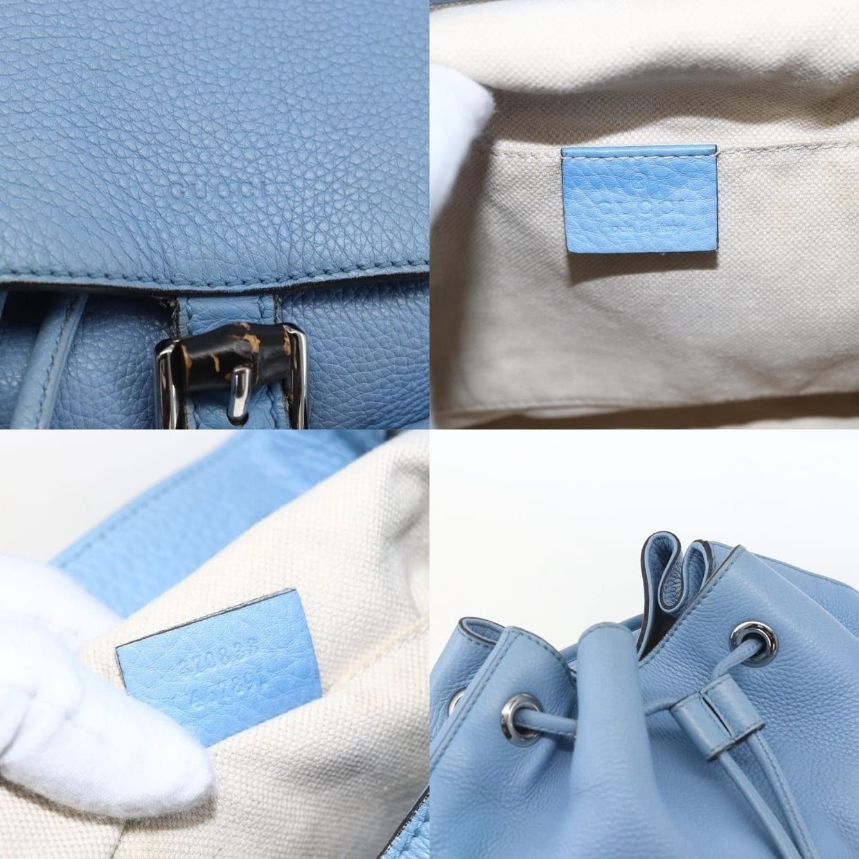 Gucci Gucci Bamboo Leather Backpack Light Blue Size ONE SIZE - 13 Thumbnail