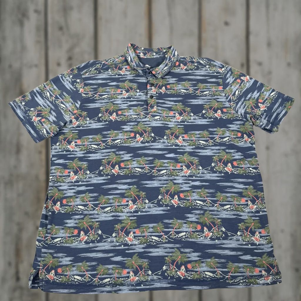 Tommy Bahama Tommy Bahama Polo Mens XL Blue Hawaiian Tropical Beach Aloha Pima Cotton Shirt Size US XL / EU 56 / 4 - 1 Thumbnail