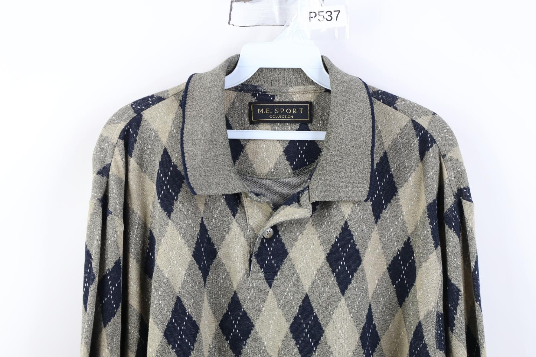 Vintage Vintage 90s Streetwear Argyle Diamond Knit Long Sleeve Polo Size US L / EU 52-54 / 3 - 2 Thumbnail
