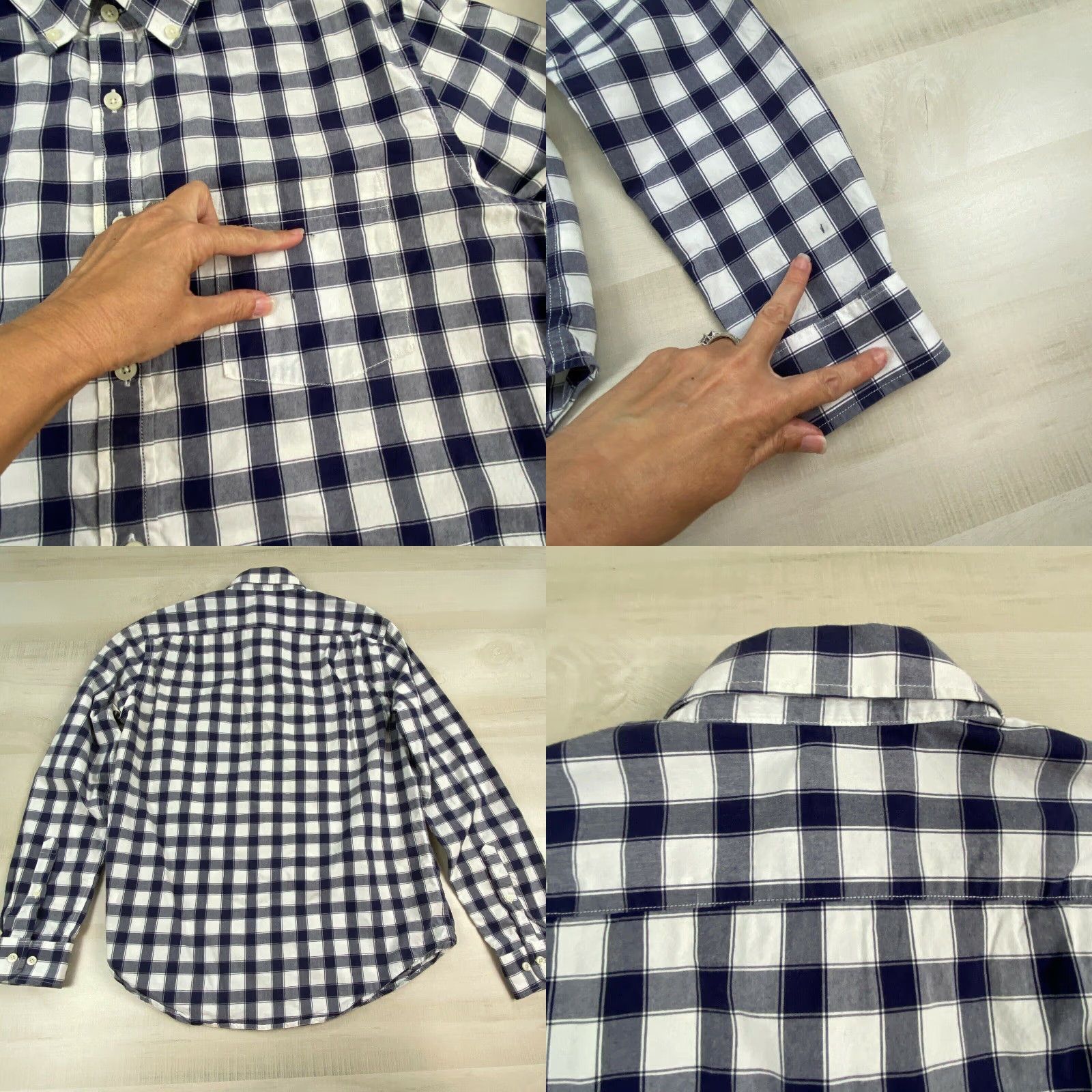 Merona Merona Mens Long Sleeve Button Up Shirt Medium Navy Blue White Checkered Size US M / EU 48-50 / 2 - 8 Thumbnail