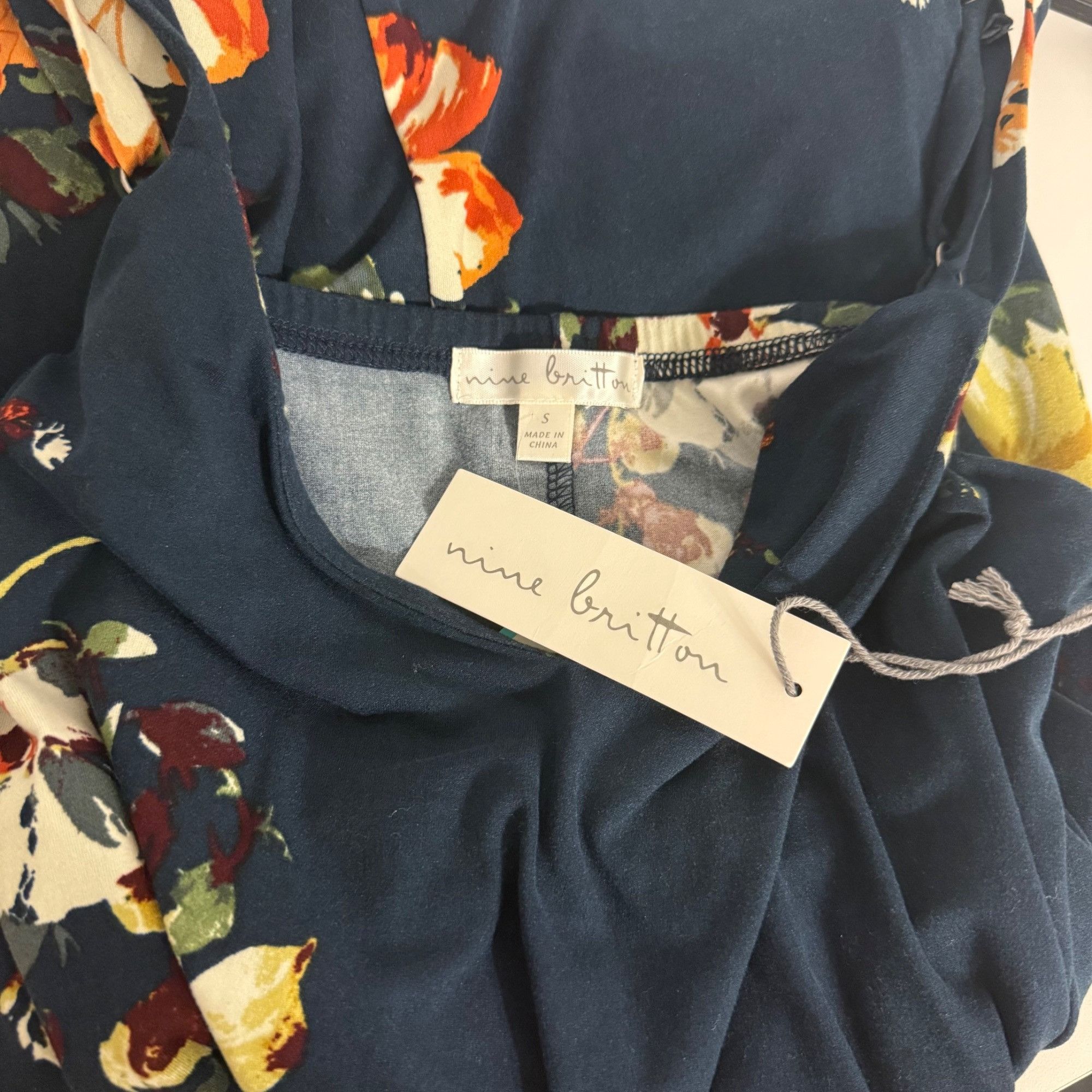 Other Nine Britton Vivienne Floral Navy Midi Dress Knot Detail Adj Size S / US 4 / IT 40 - 9 Thumbnail