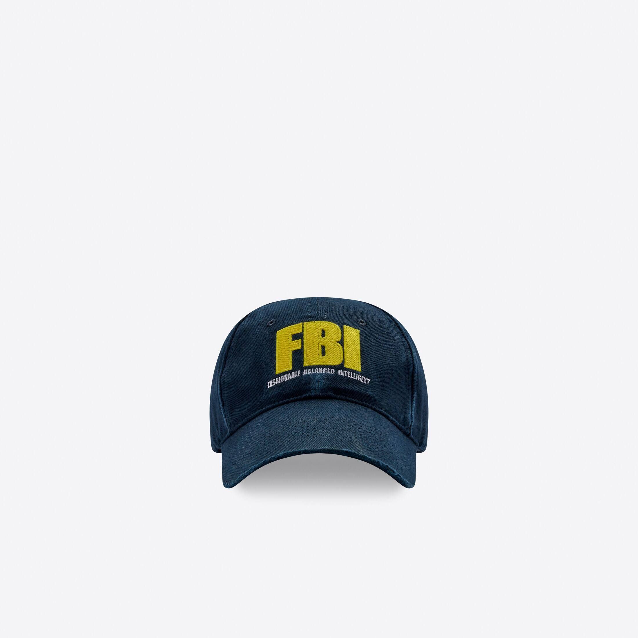 image of Balenciaga O1In1G1223 Fbi Embroidered Hat In Blue in Grey, Men's