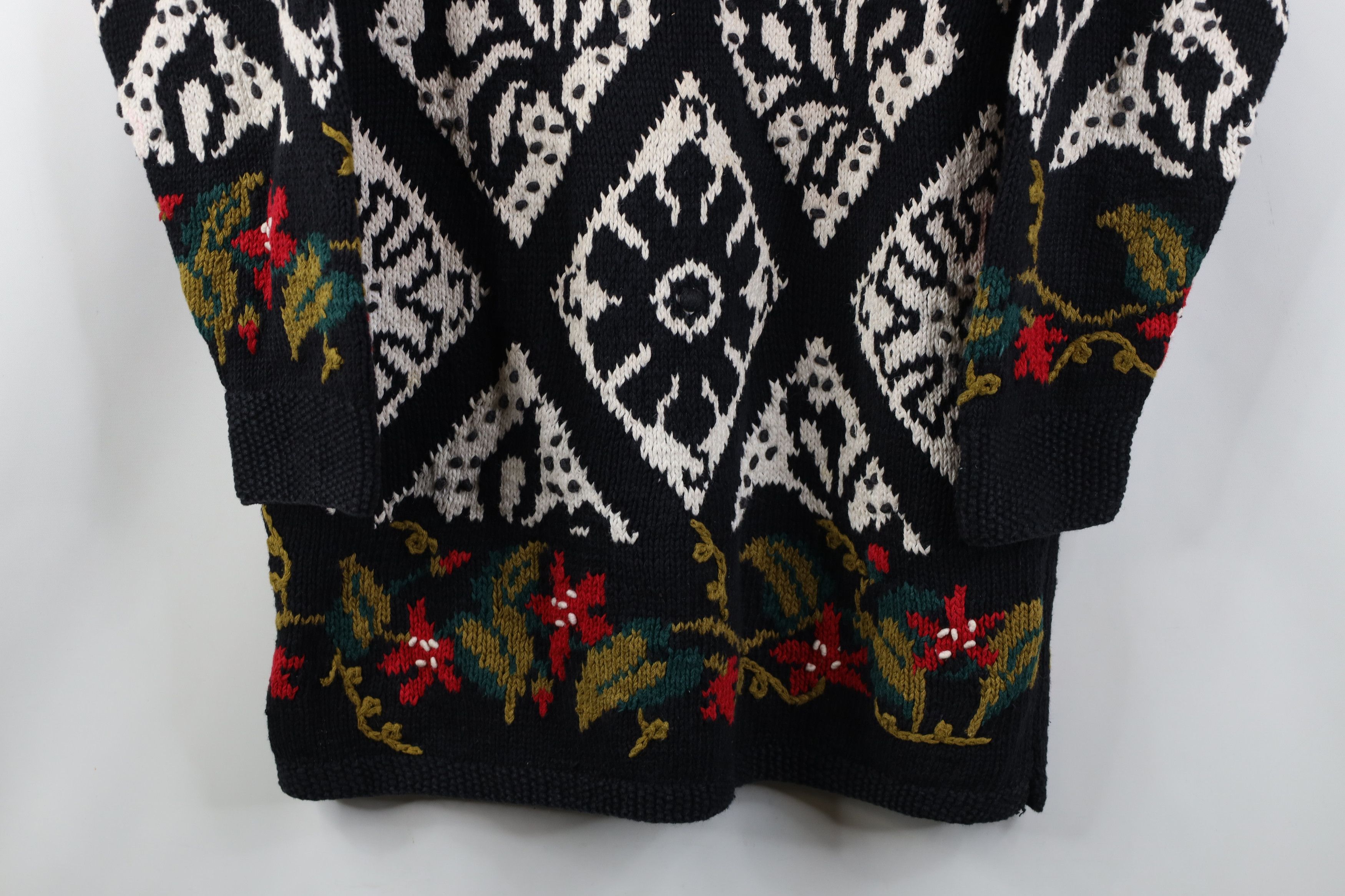 Express Vintage 90s Express Hand Knit Flower Tunic Sweater Size L / US 10 / IT 46 - 3 Thumbnail