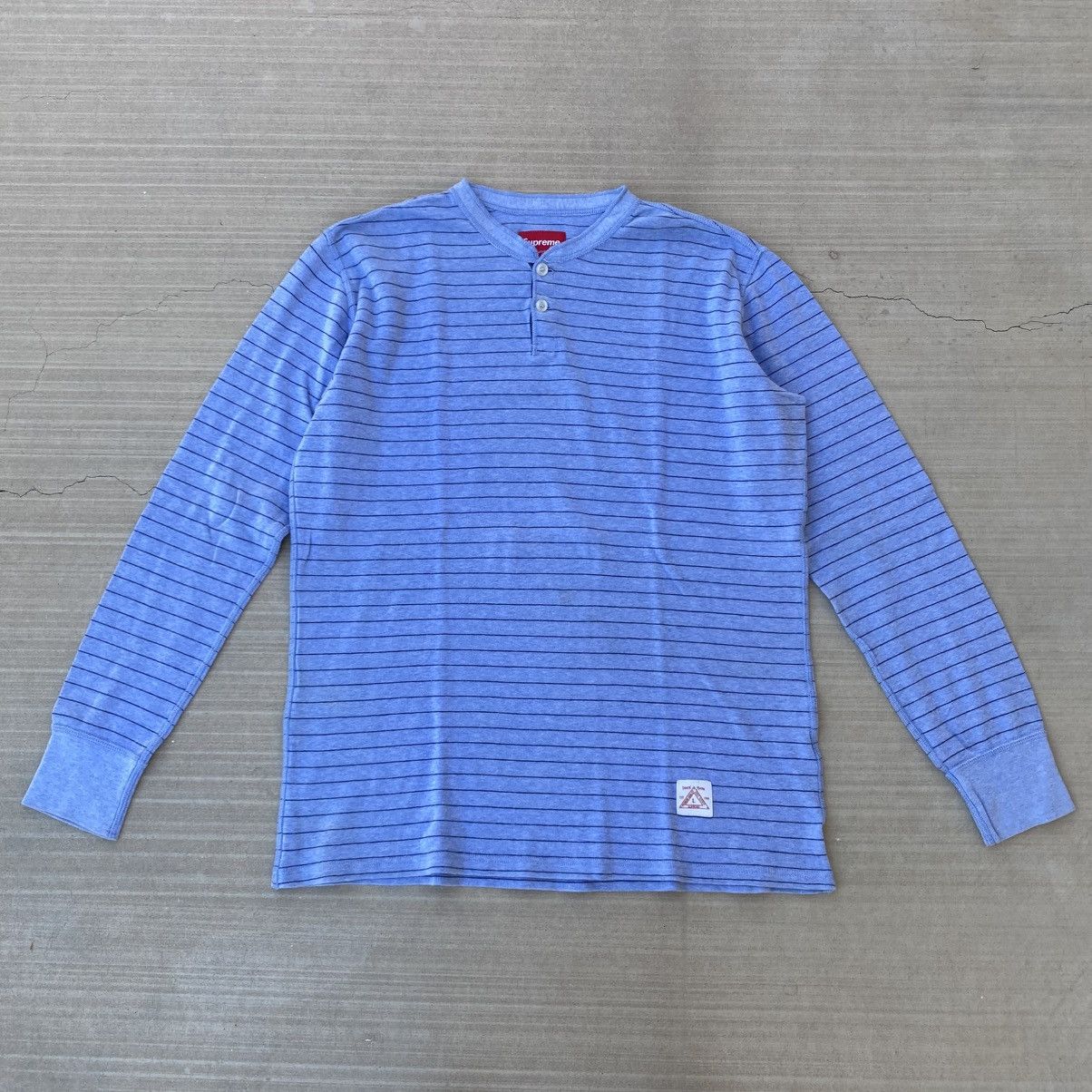Supreme Supreme Striped Henley Top Shirt Baby Blue 2010 Grunge Punk Size US L / EU 52-54 / 3 - 4 Thumbnail