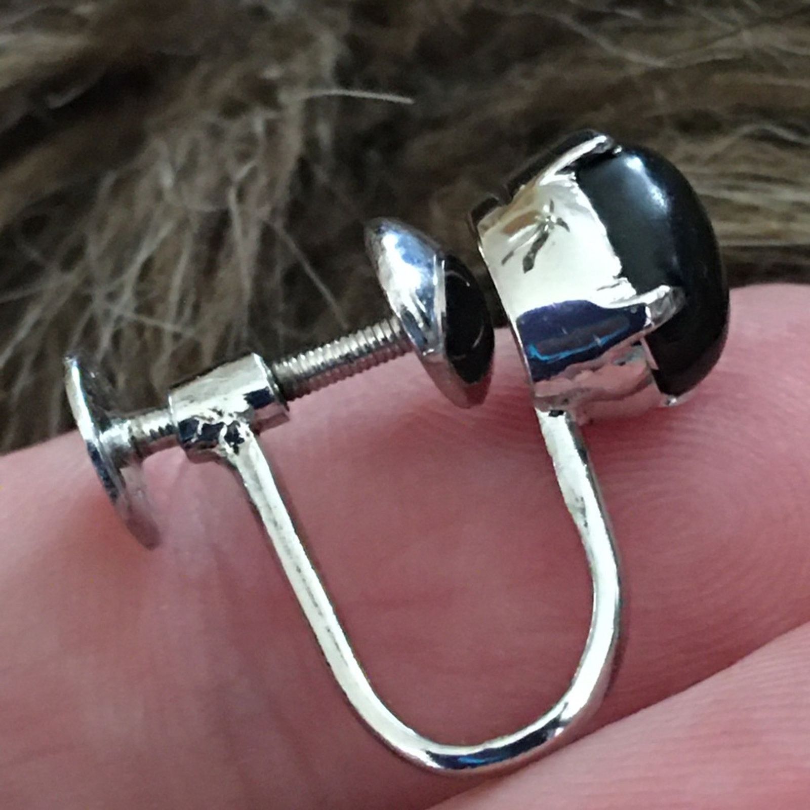 Vintage Vintage 50s black cabochon silver screw backs Size ONE SIZE - 3 Thumbnail