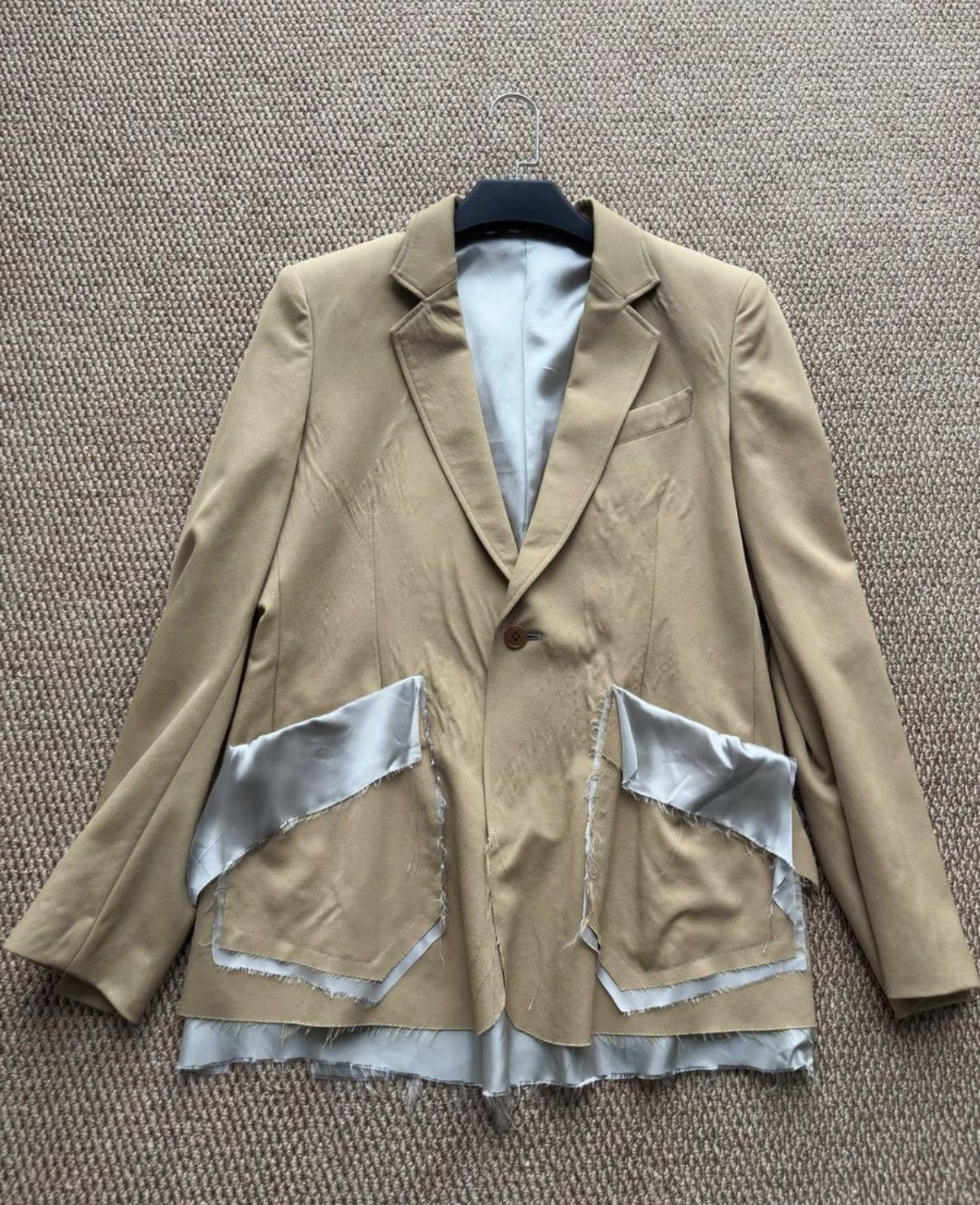 Sulvam Sulvam Khaki Deconstructed Blazer with Raw Edges K23 Size US M / EU 48-50 / 2 - 1 Thumbnail