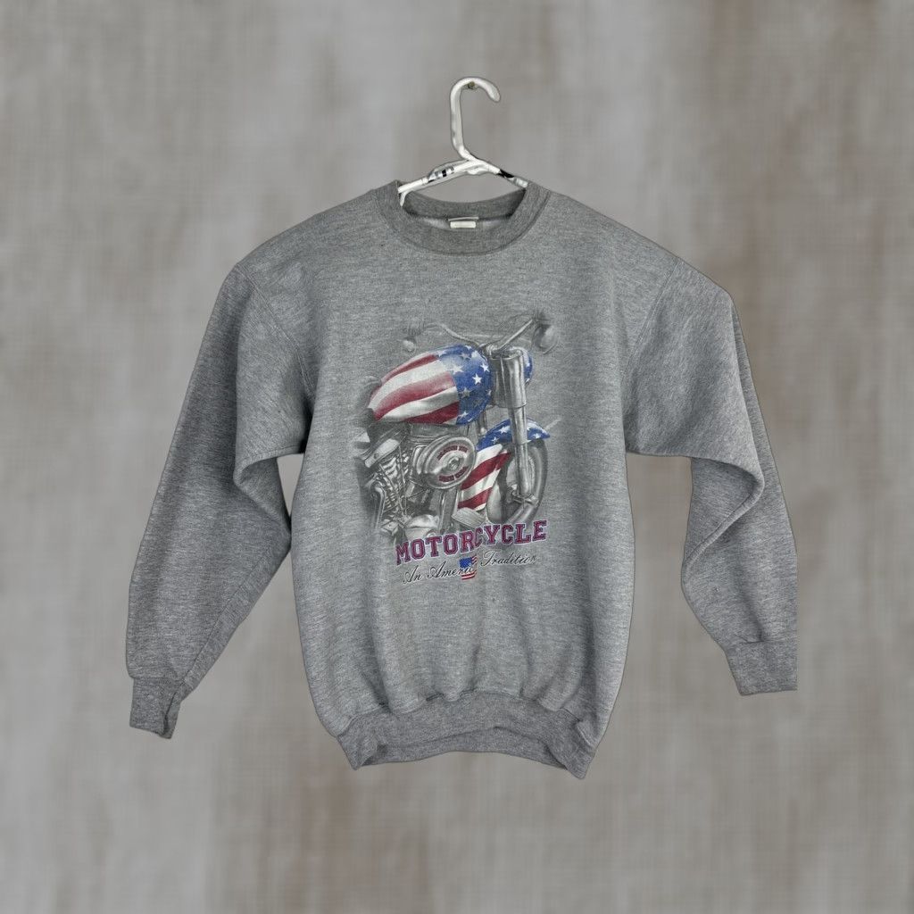 Hanes Hanes Mens Medium Crewneck Sweater Long Sleeve Pullover Americana Motorcycle Gray Size US M / EU 48-50 / 2 - 1 Thumbnail