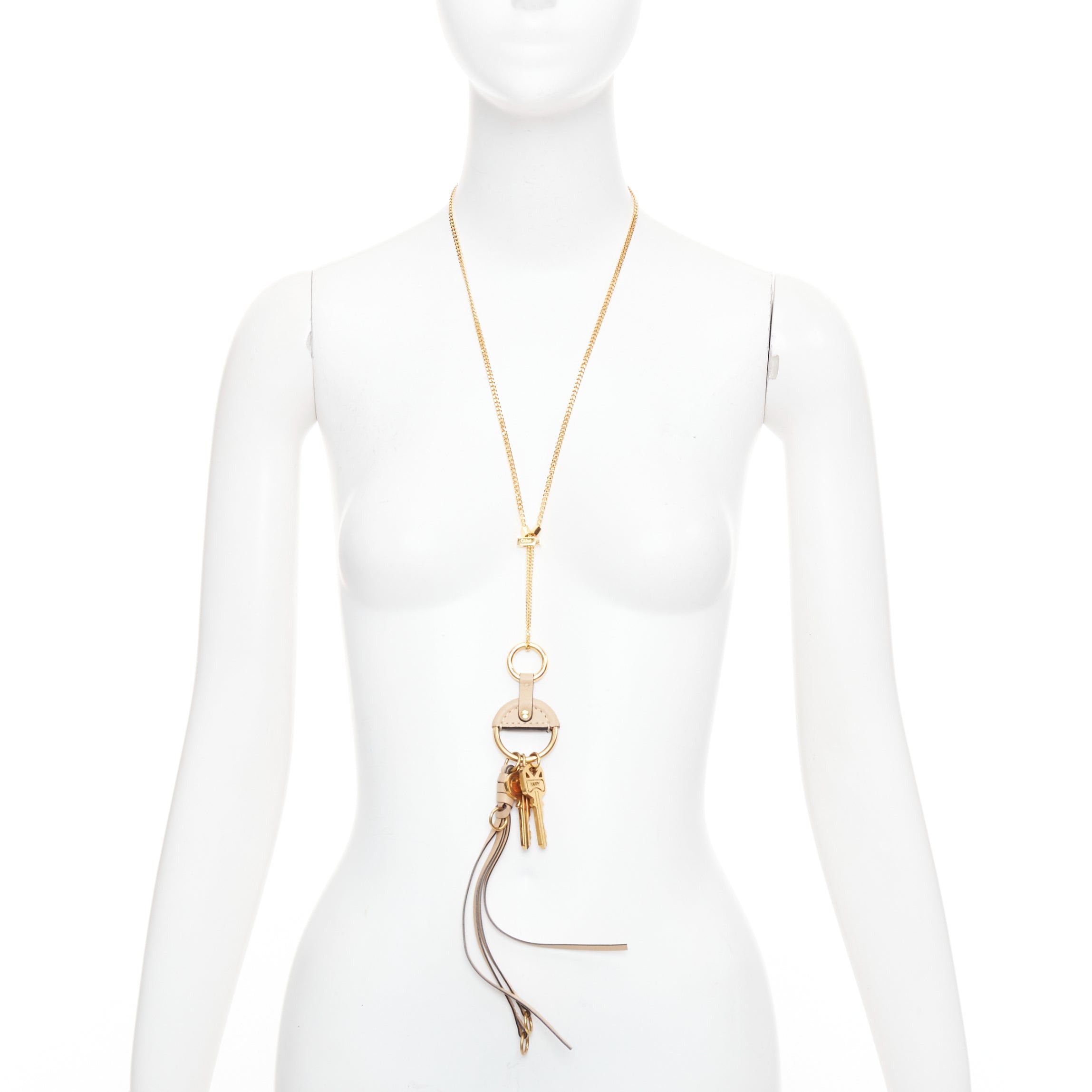Chloe CHLOE Nicole brown leather gold Happy key chain bag charm long necklace Size ONE SIZE - 1 Thumbnail